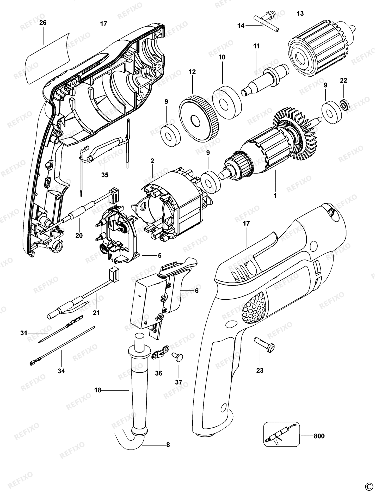 Деталировка DeWalt D21002-QS TYPE 1 BOHRER D21002-QS D21002 — схема запчастей в разборе
