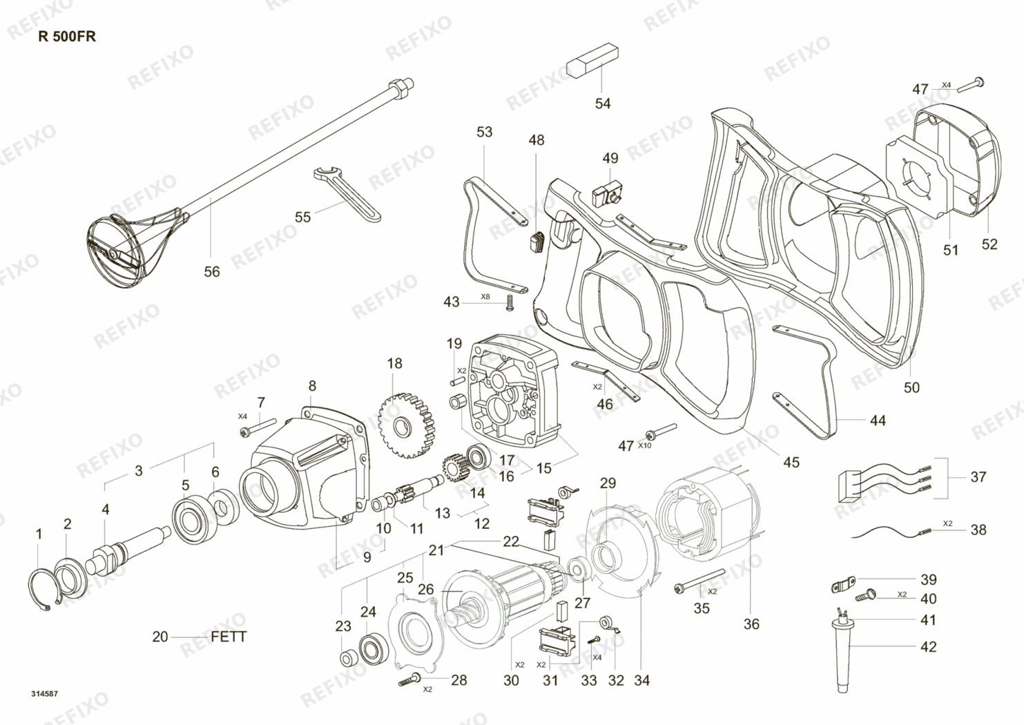 Деталировка Flex R 500 FR 230CEE 314587 — схема запчастей в разборе