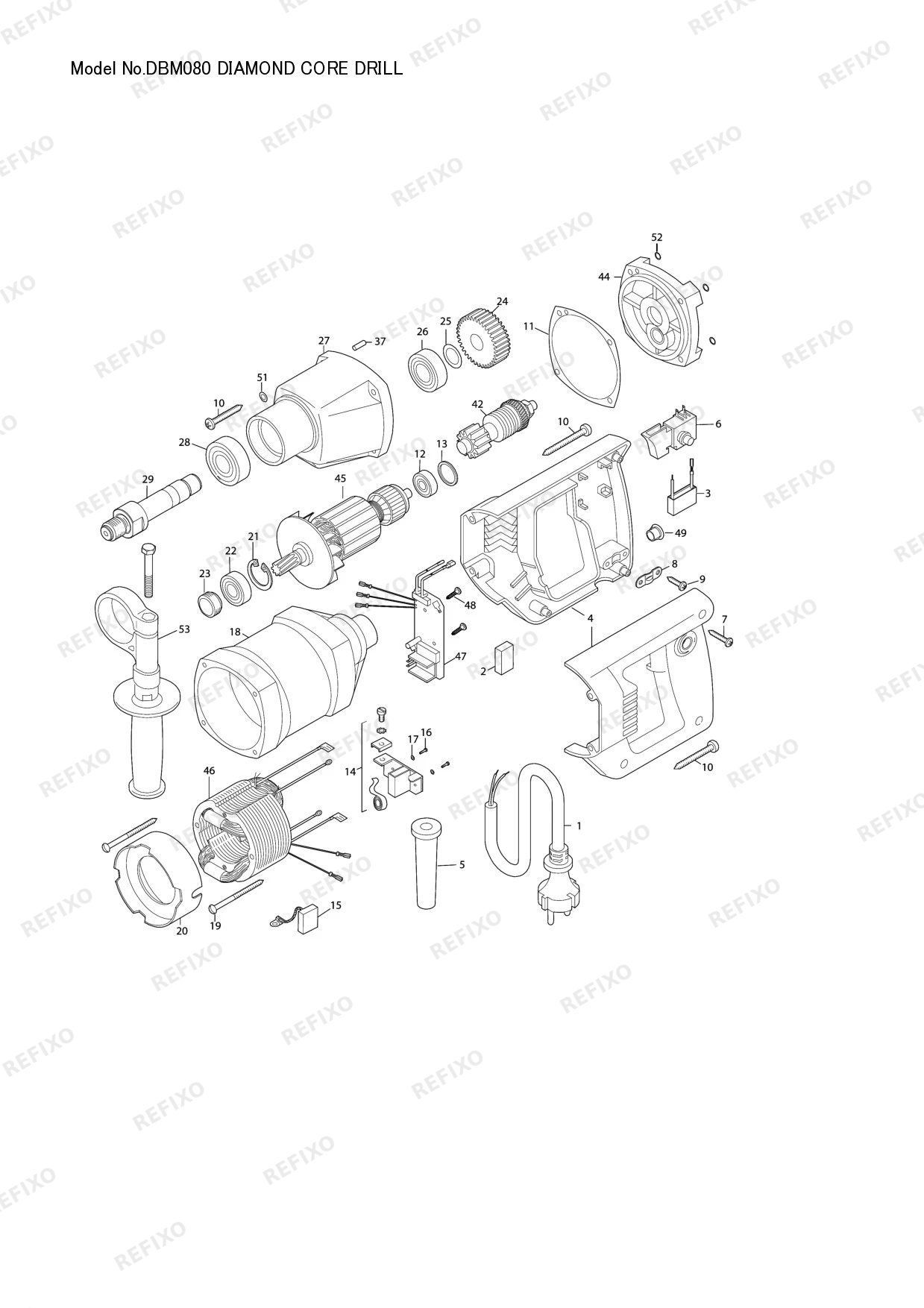 Деталировка MAKITA DBM080 — схема запчастей в разборе