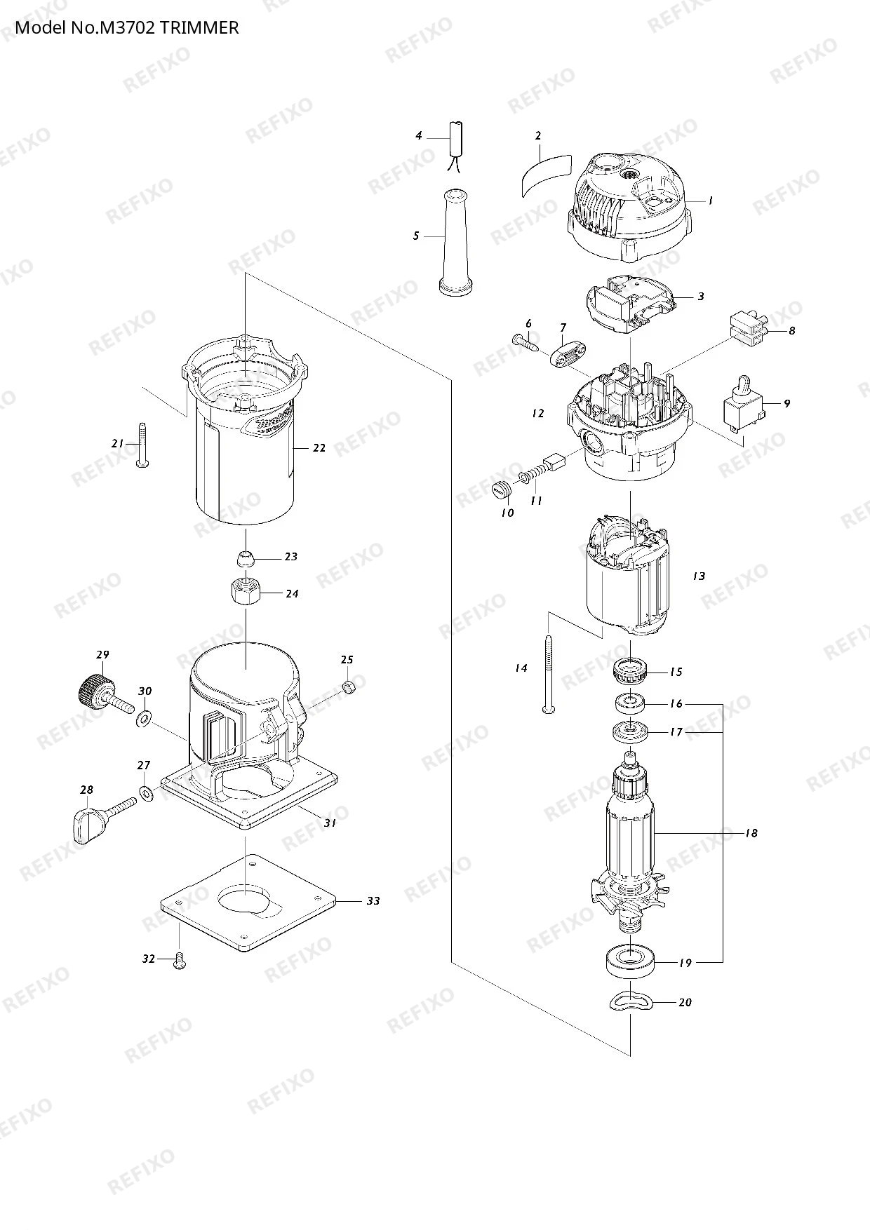 Деталировка MAKITA M3702 — схема запчастей в разборе