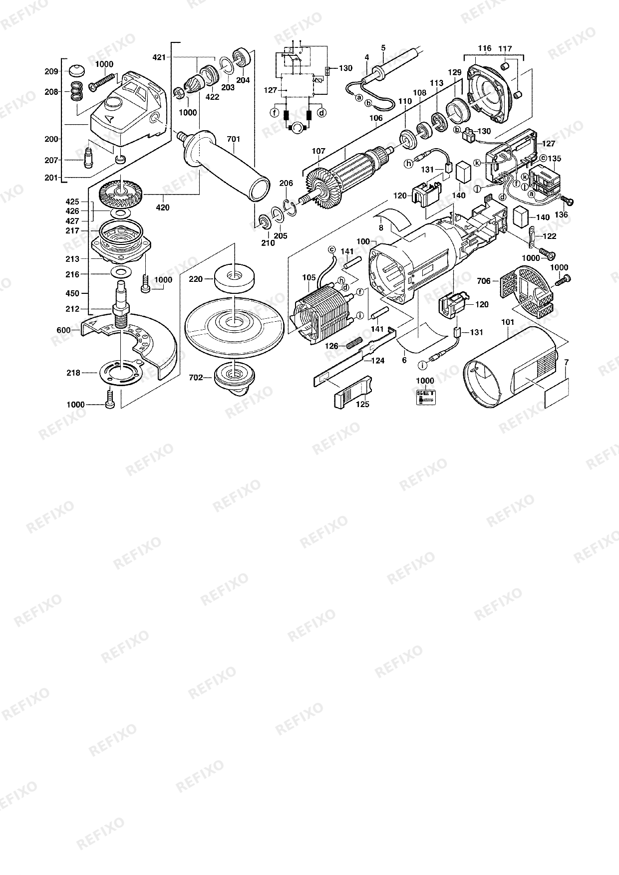 Деталировка MILWAUKEE AGV15 125XC 4933407490 4000407491 — схема запчастей в разборе