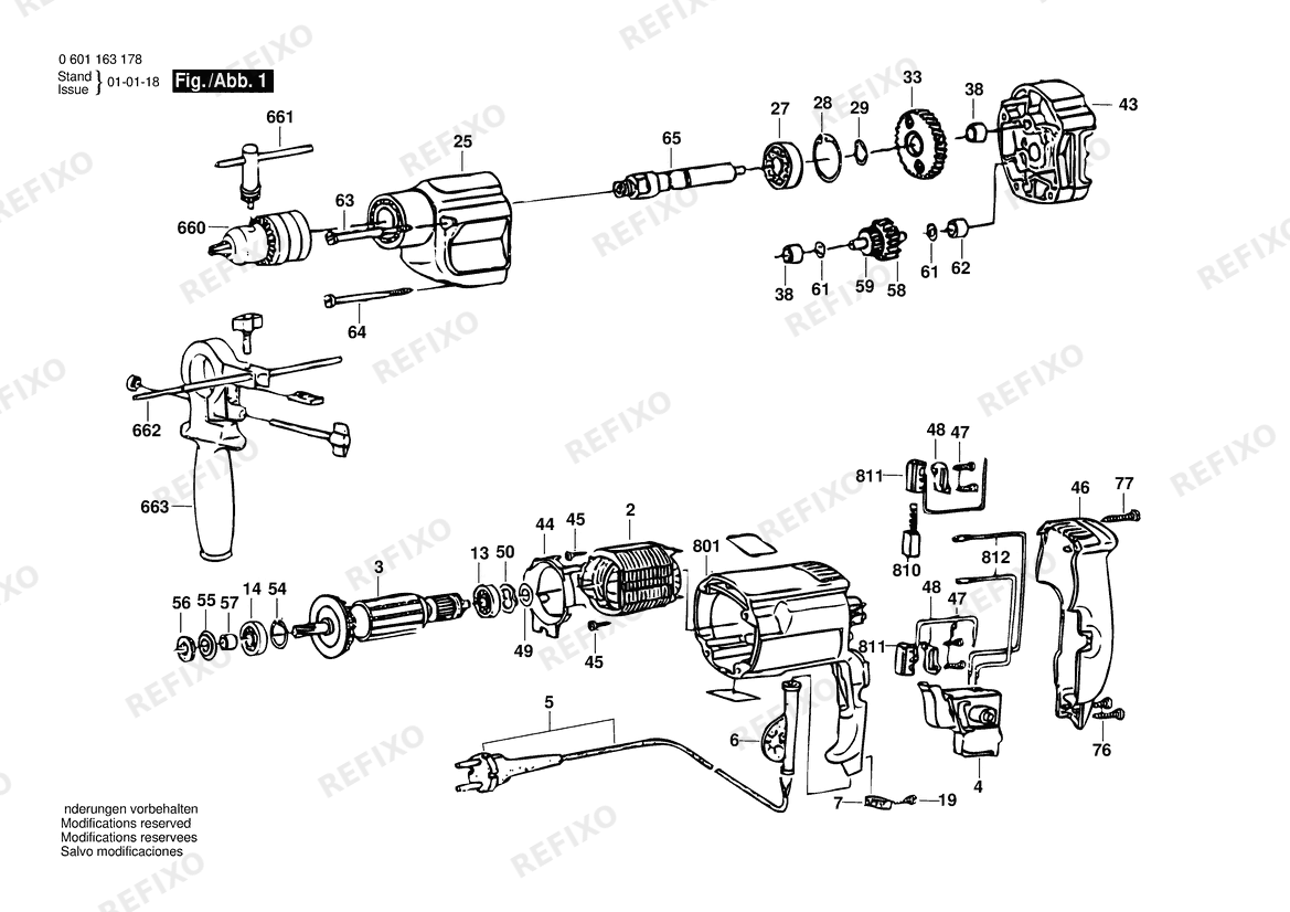 Деталировка Bosch Дрель GBM 13 -S | 127 V | 025 - AMS (0 601 163 177) — схема запчастей в разборе