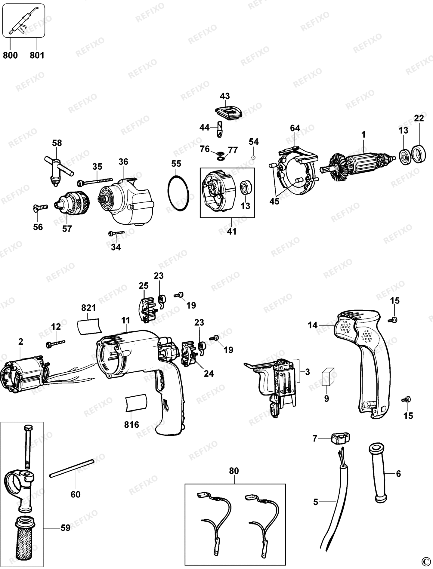Деталировка DeWalt DW508S-XJ TYPE 1 BOHRER DW508S-XJ DW508S — схема запчастей в разборе