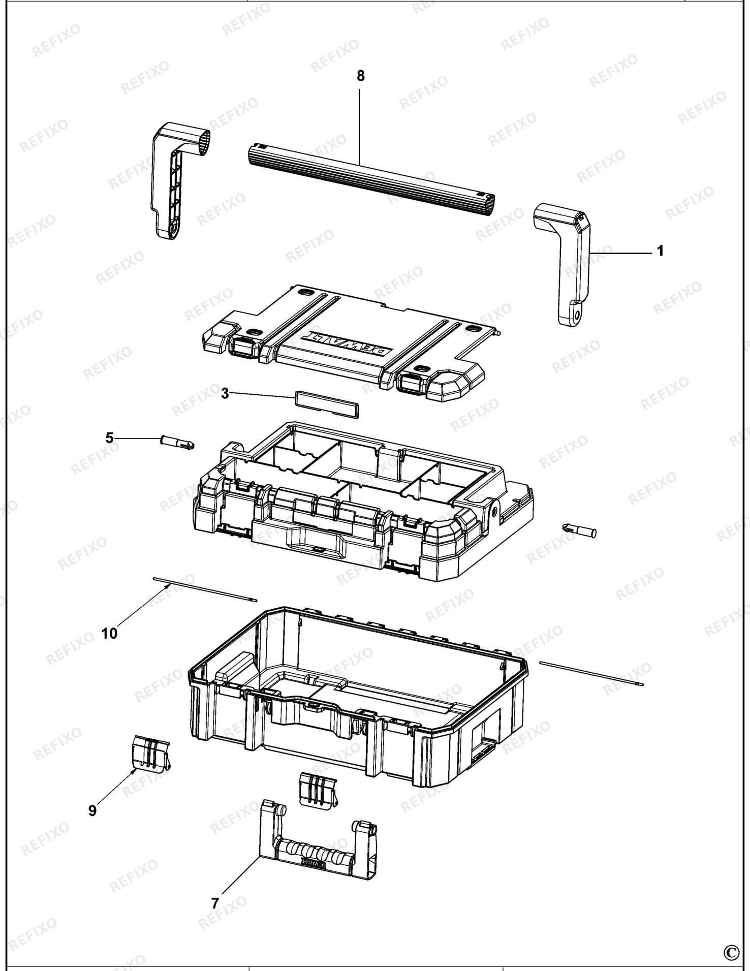 Деталировка DeWalt DWST83344-1-XJ TYPE 1 WERKZEUGBOX DWST83344-1-XJ DWST83344-1 — схема запчастей в разборе