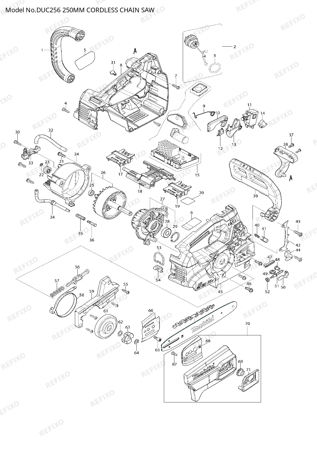 Деталировка MAKITA DUC256 — схема запчастей в разборе