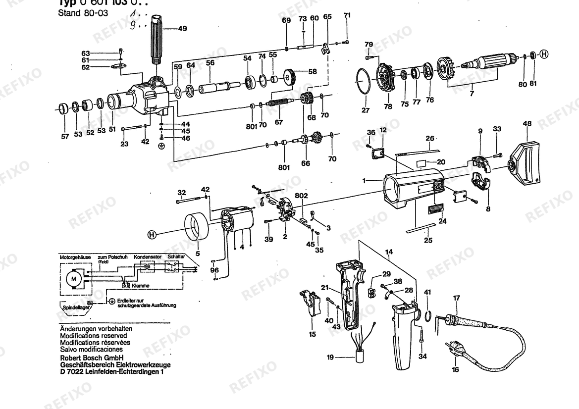 Деталировка Bosch Дрель UB2J77 | 220 V | 004 - CH (0 601 103 132) — схема запчастей в разборе
