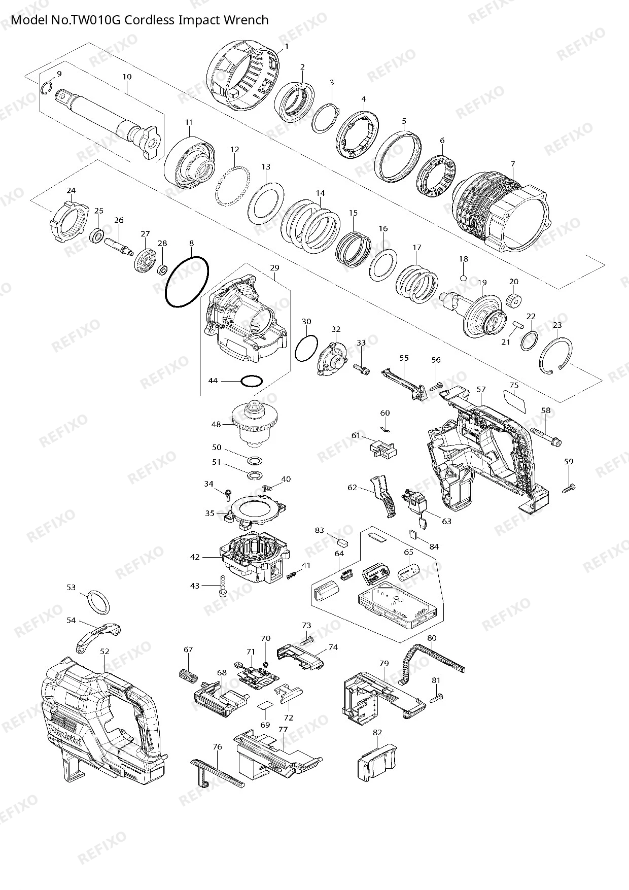 Деталировка MAKITA TW010G — схема запчастей в разборе