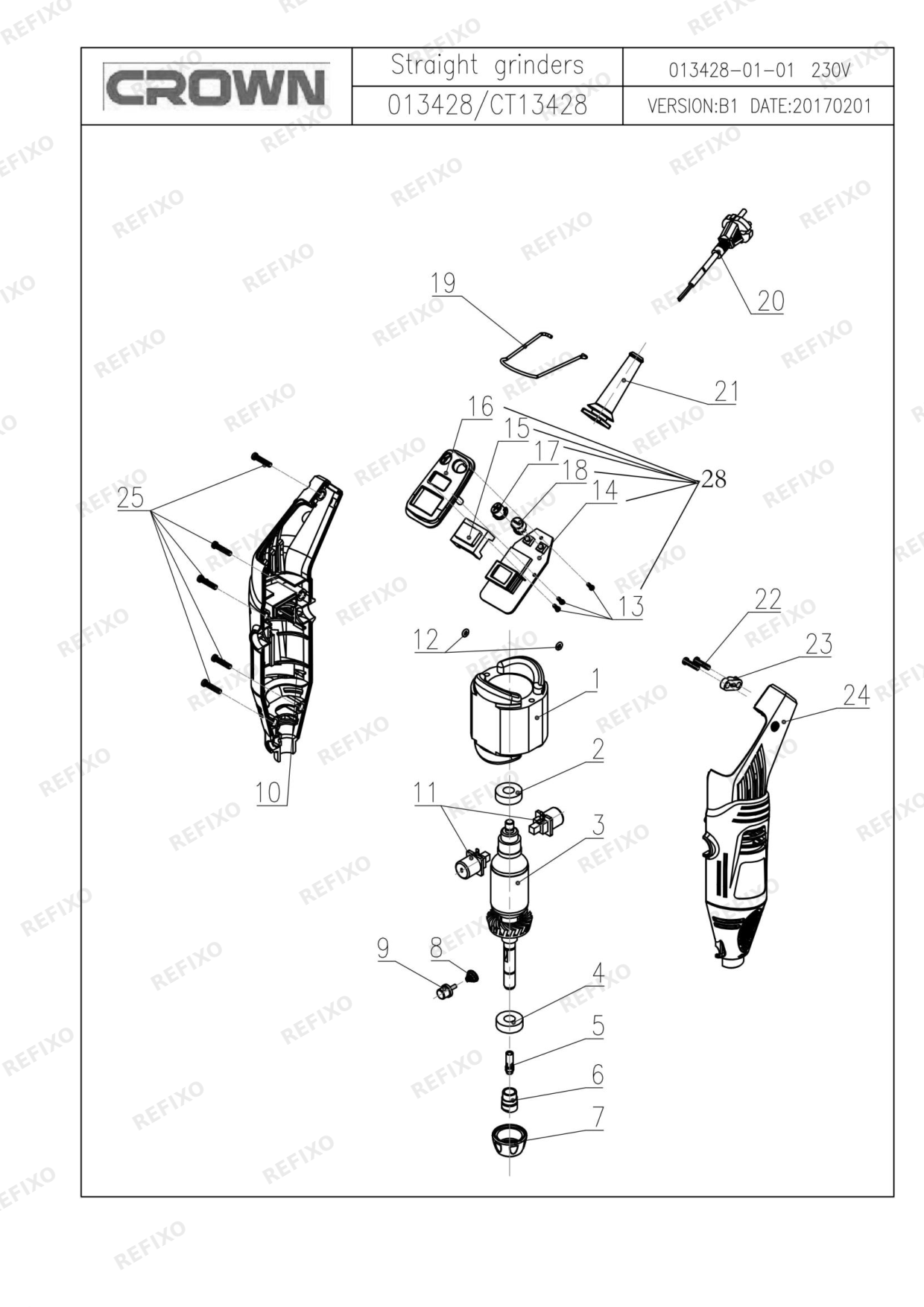 Деталировка CROWN CT13428 — схема запчастей в разборе