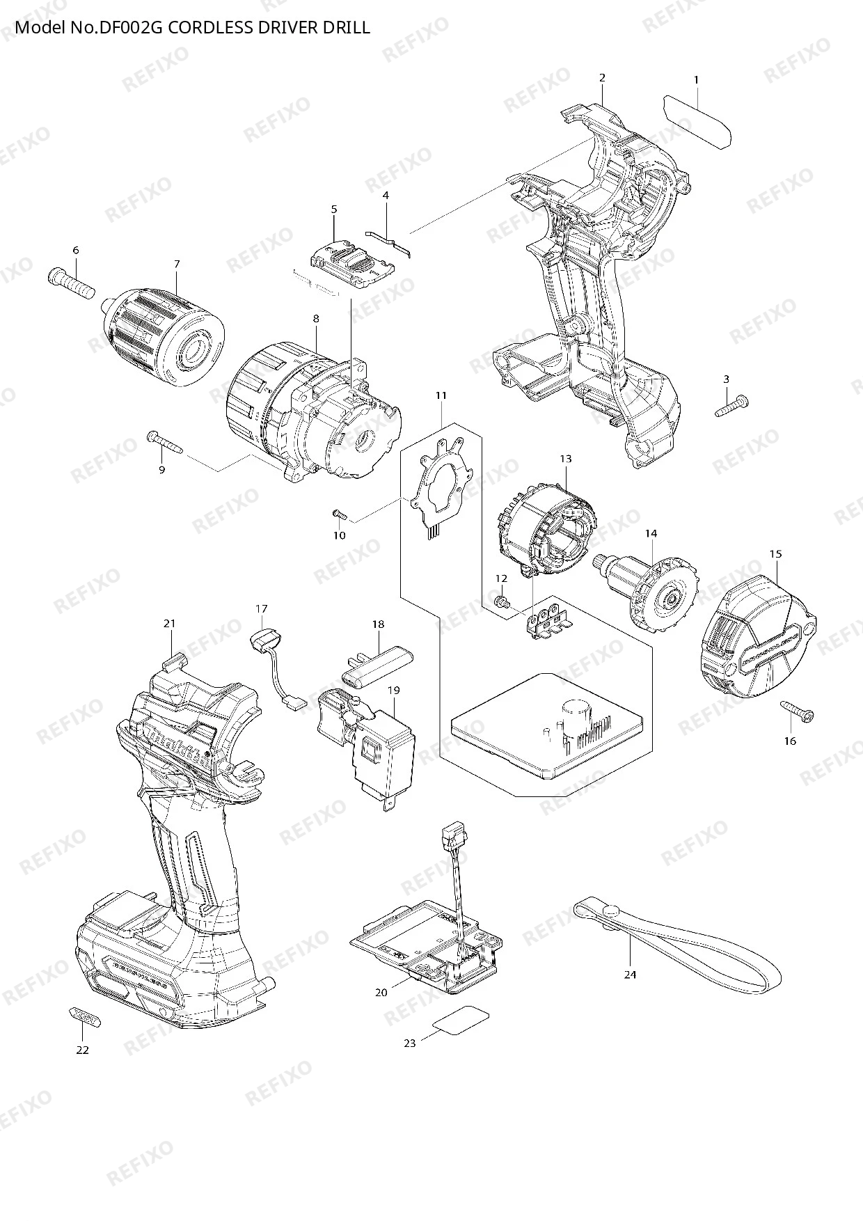 Деталировка MAKITA DF002G — схема запчастей в разборе