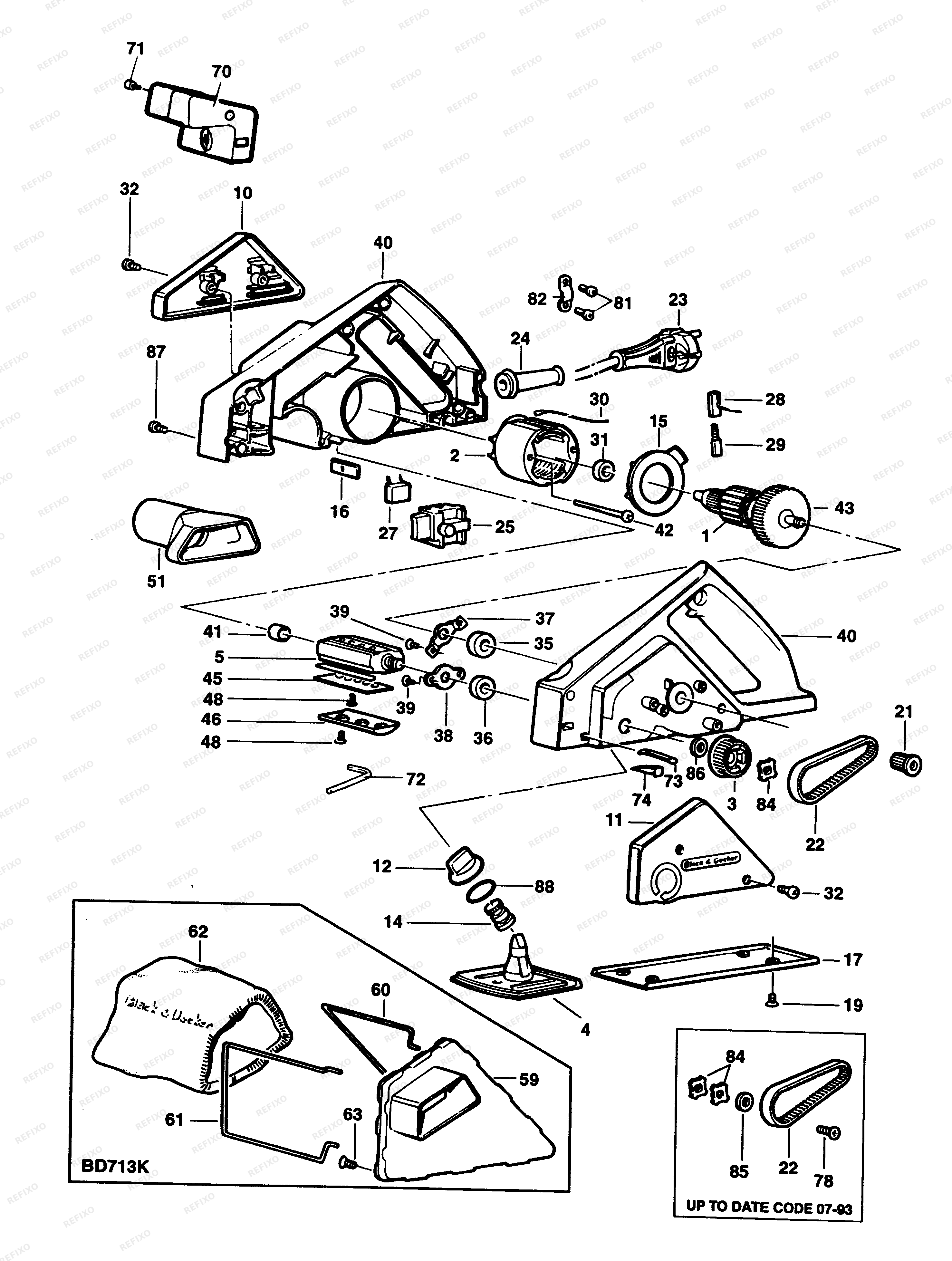 Деталировка Black&Decker РУБАНОК BD713K — схема запчастей в разборе