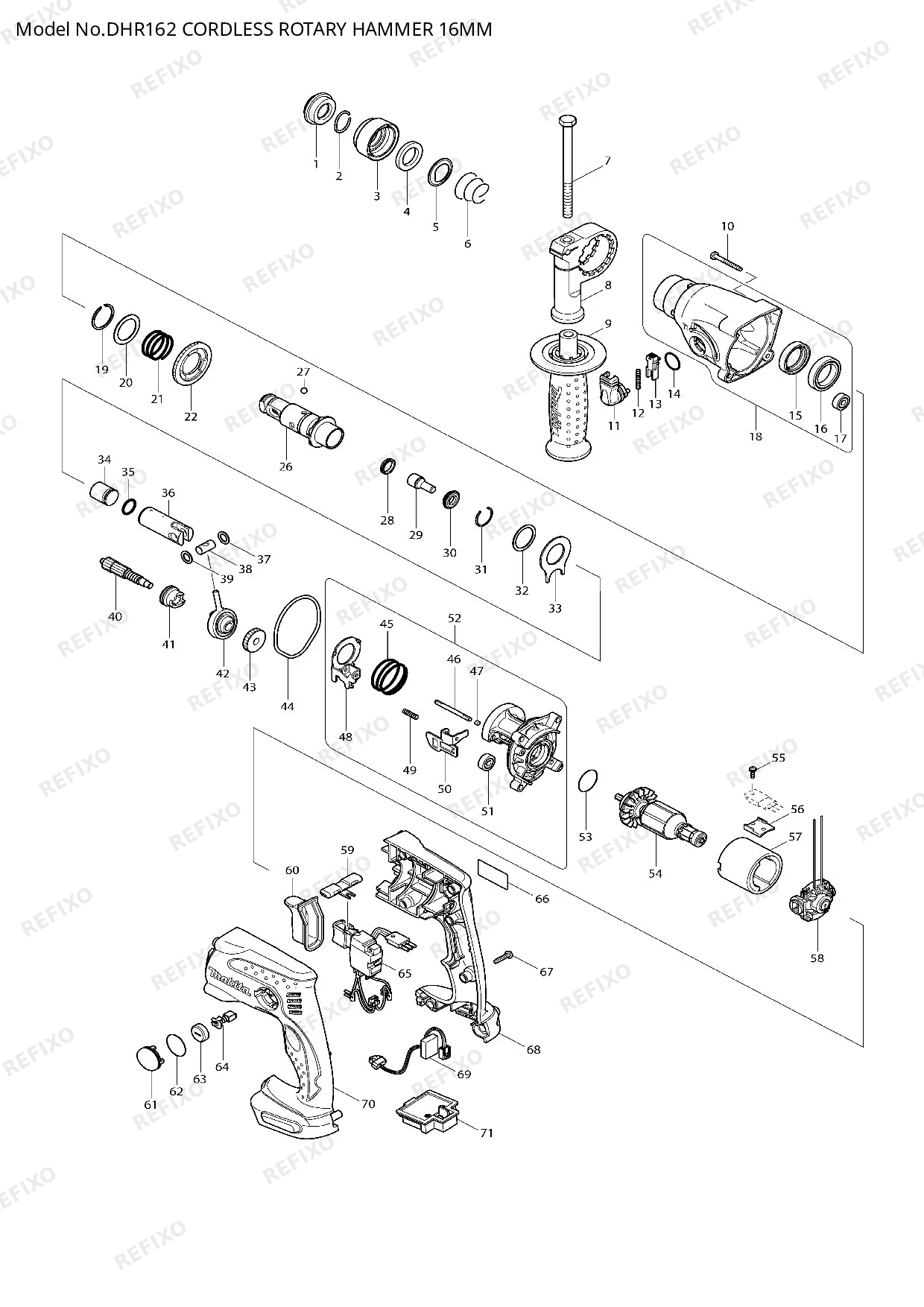 Деталировка MAKITA DHR162 — схема запчастей в разборе