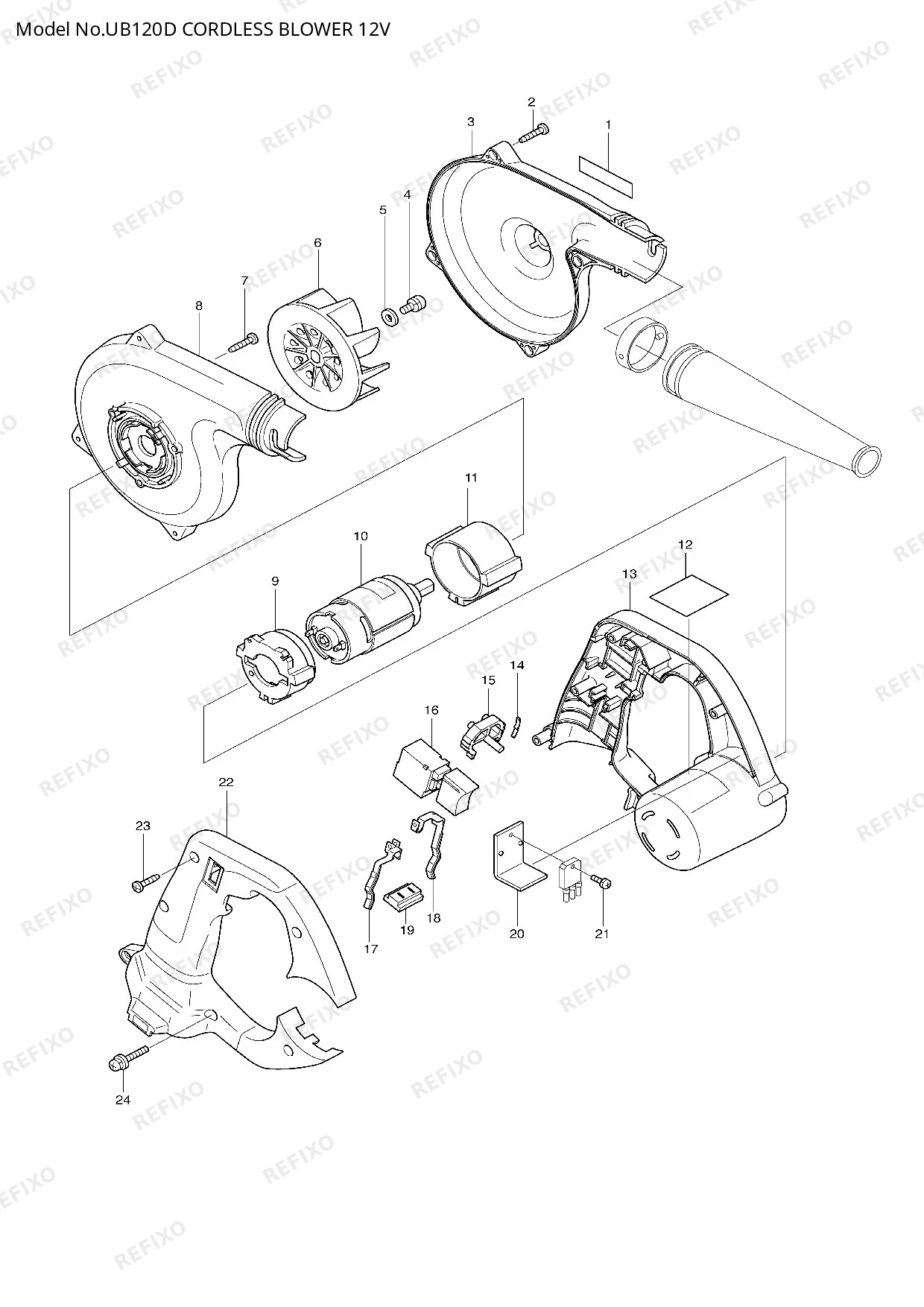 Деталировка MAKITA UB120D — схема запчастей в разборе