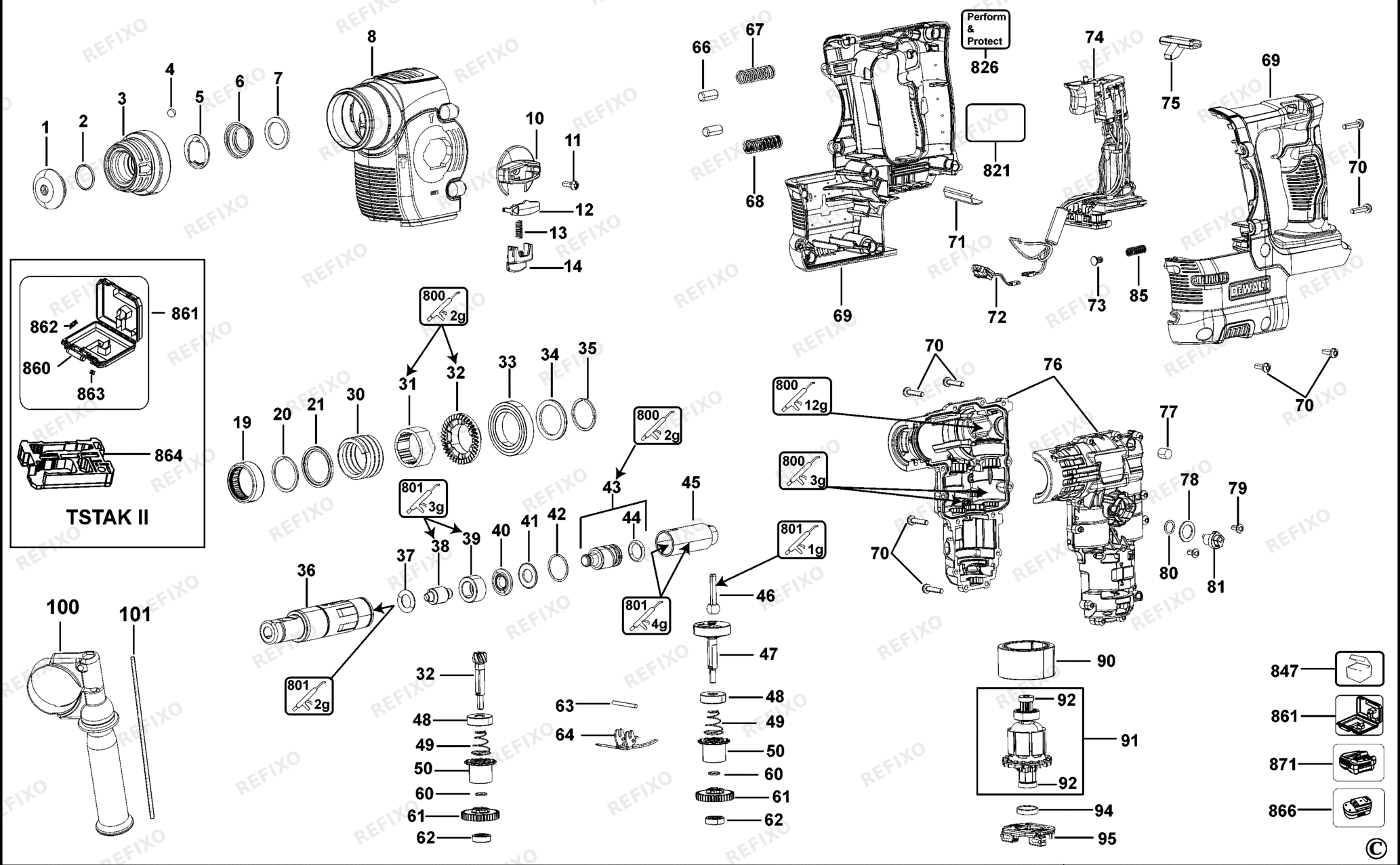 Деталировка DeWalt DCH143-QW TYPE 1 DREHHAMMER DCH143-QW DCH143 — схема запчастей в разборе