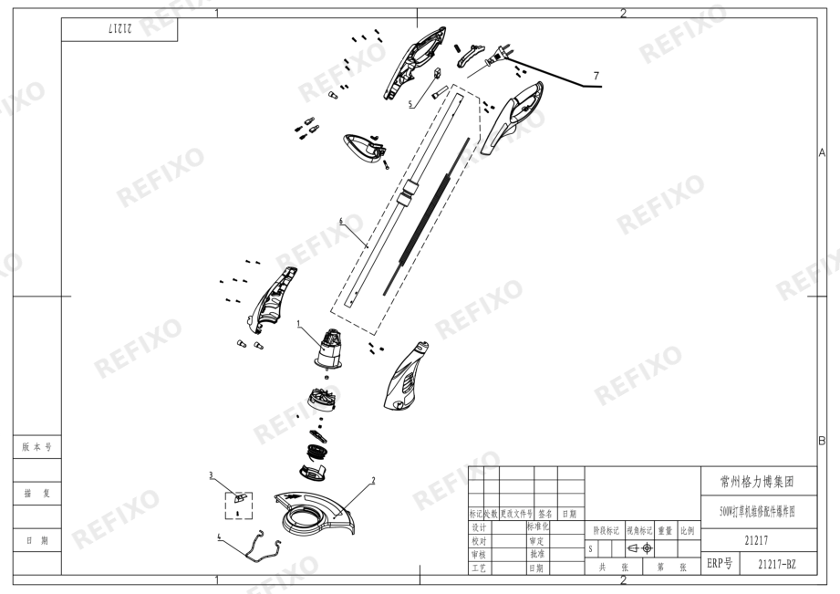 Деталировка Greenworks 21217 500W 36cm GST5033 String Trimmer — схема запчастей в разборе