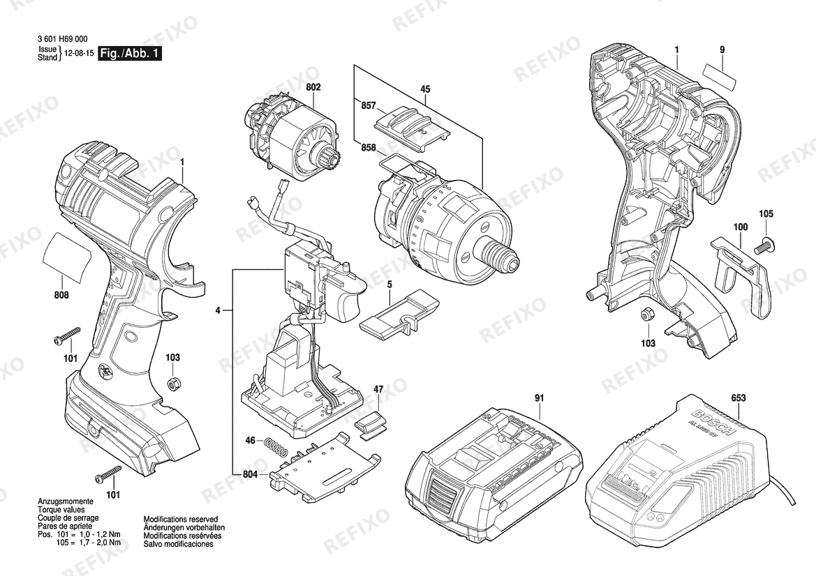 Деталировка Bosch Аккумуляторный шуруповёрт GSR 14,4 V-LI H | 14.4 V | 001 - EU (3 601 H69 000) — схема запчастей в разборе
