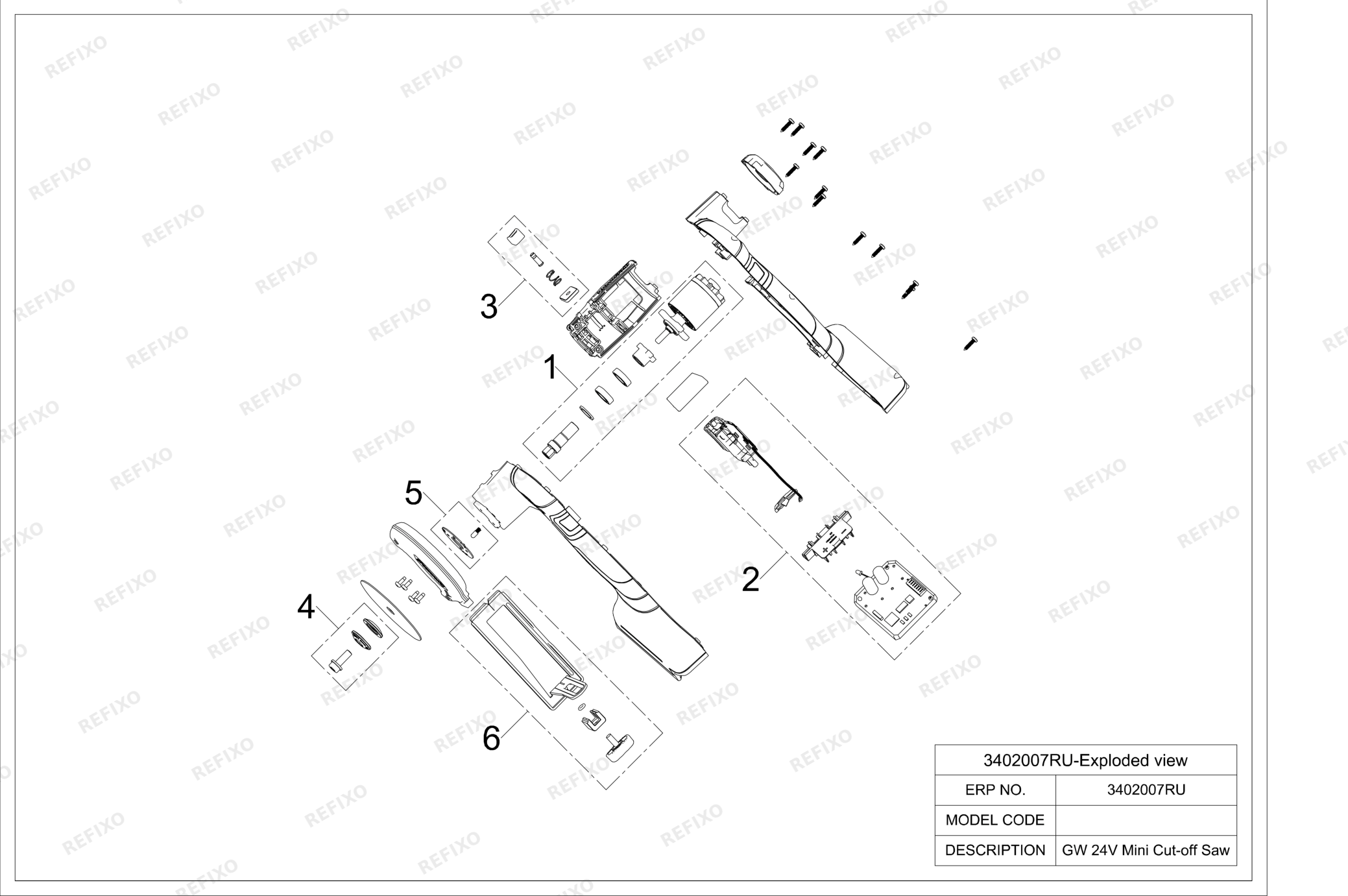 Деталировка Greenworks 3402007RU-Exploded view — схема запчастей в разборе
