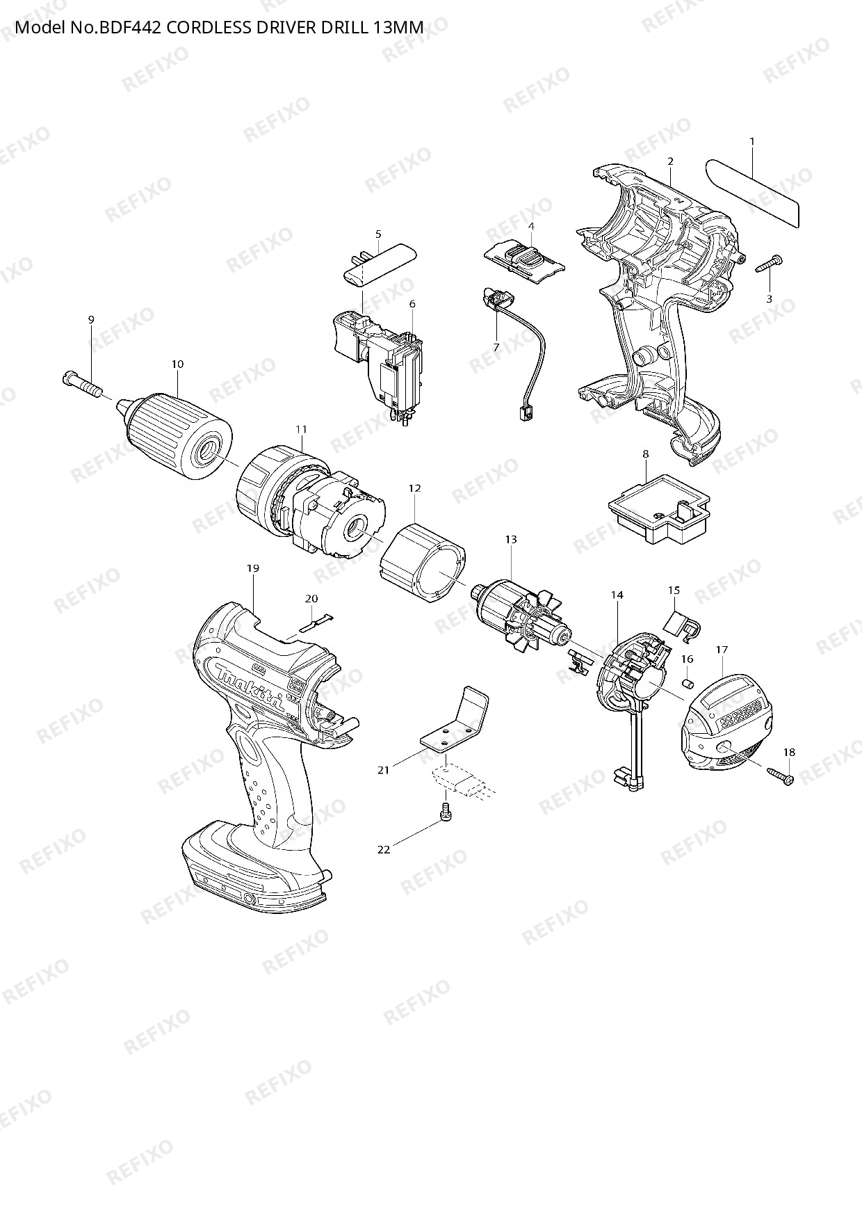Деталировка MAKITA BDF442 — схема запчастей в разборе
