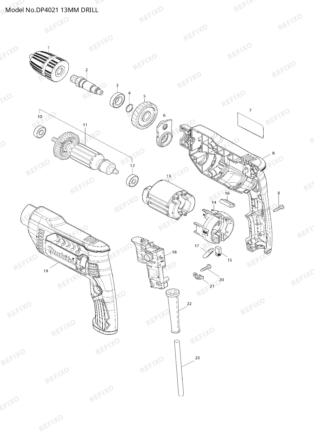Деталировка MAKITA DP4021 — схема запчастей в разборе