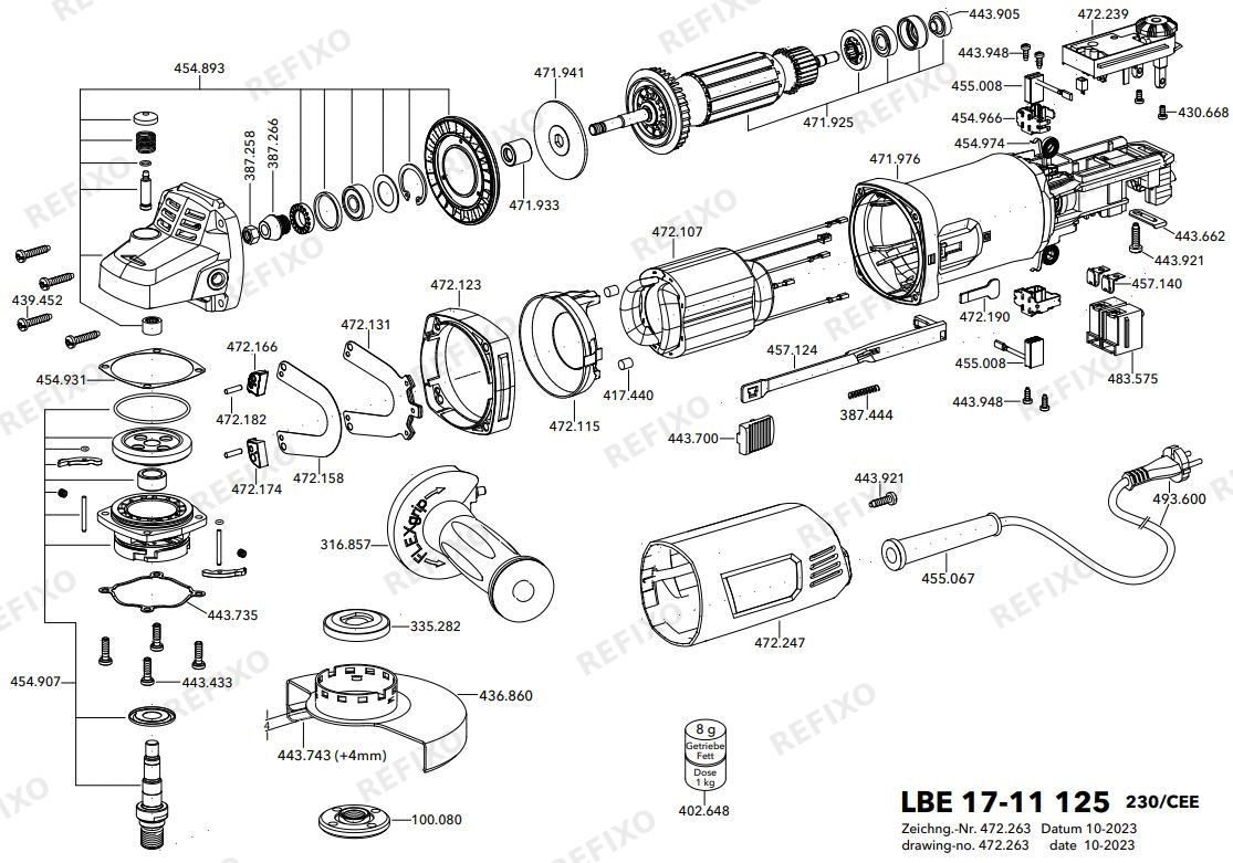 Деталировка Flex LBE 17-11 125 230CEE — схема запчастей в разборе