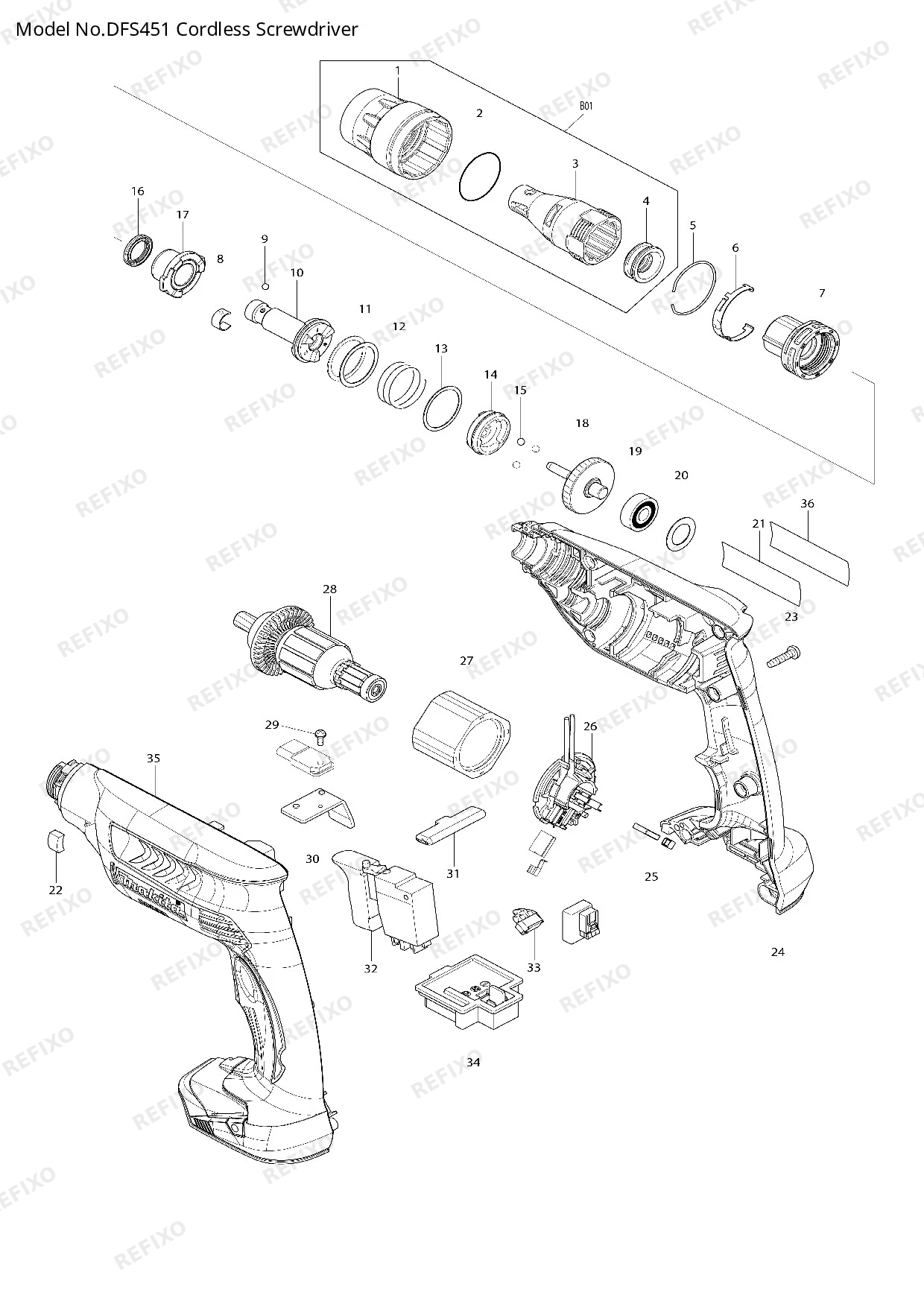 Деталировка MAKITA DFS451 — схема запчастей в разборе