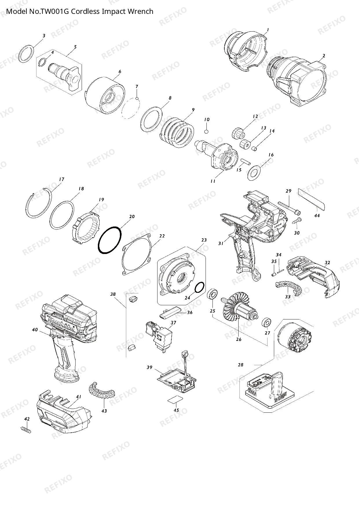 Деталировка MAKITA TW001G — схема запчастей в разборе