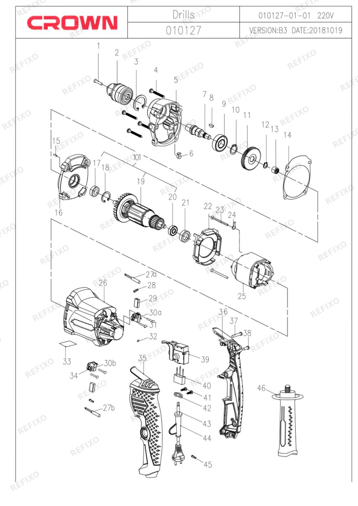 Деталировка CROWN CT10127 13C — схема запчастей в разборе