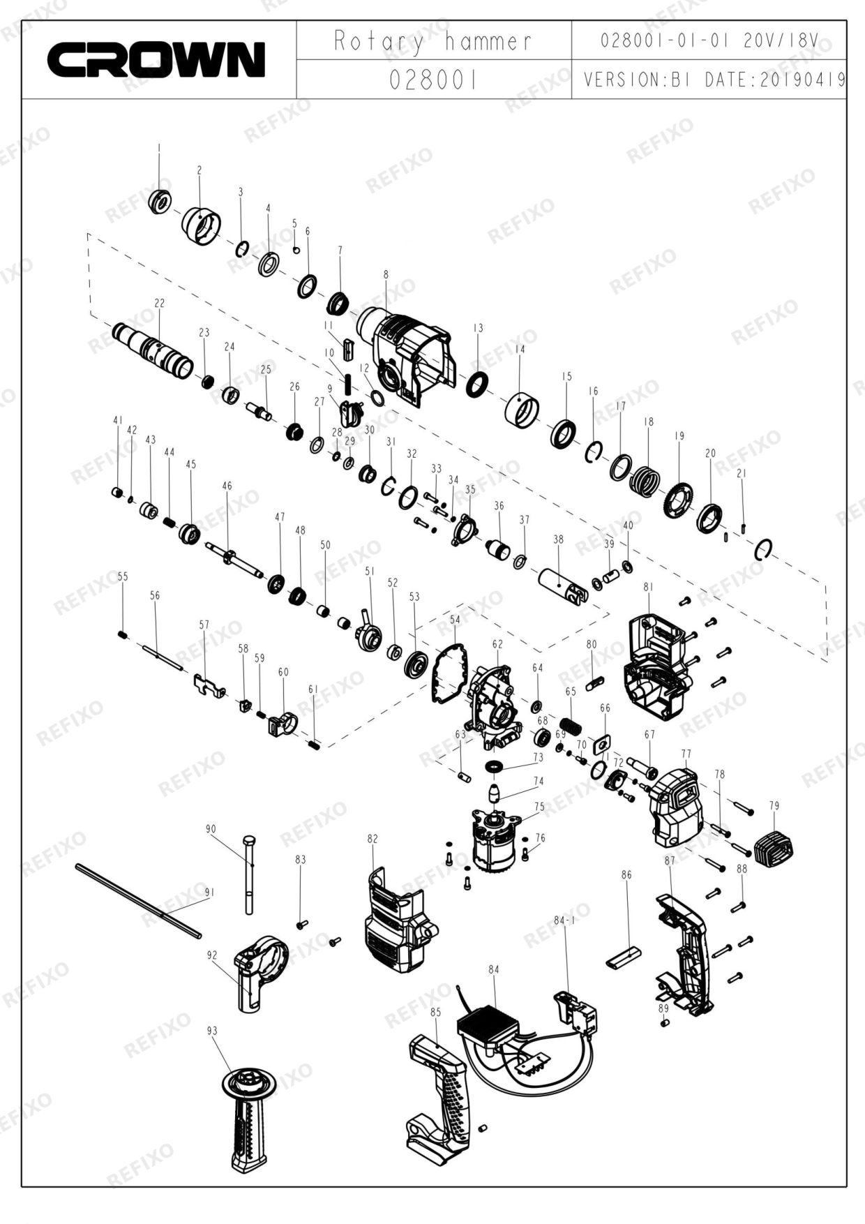 Деталировка CROWN CT28001HX (с с.н.220...) — схема запчастей в разборе