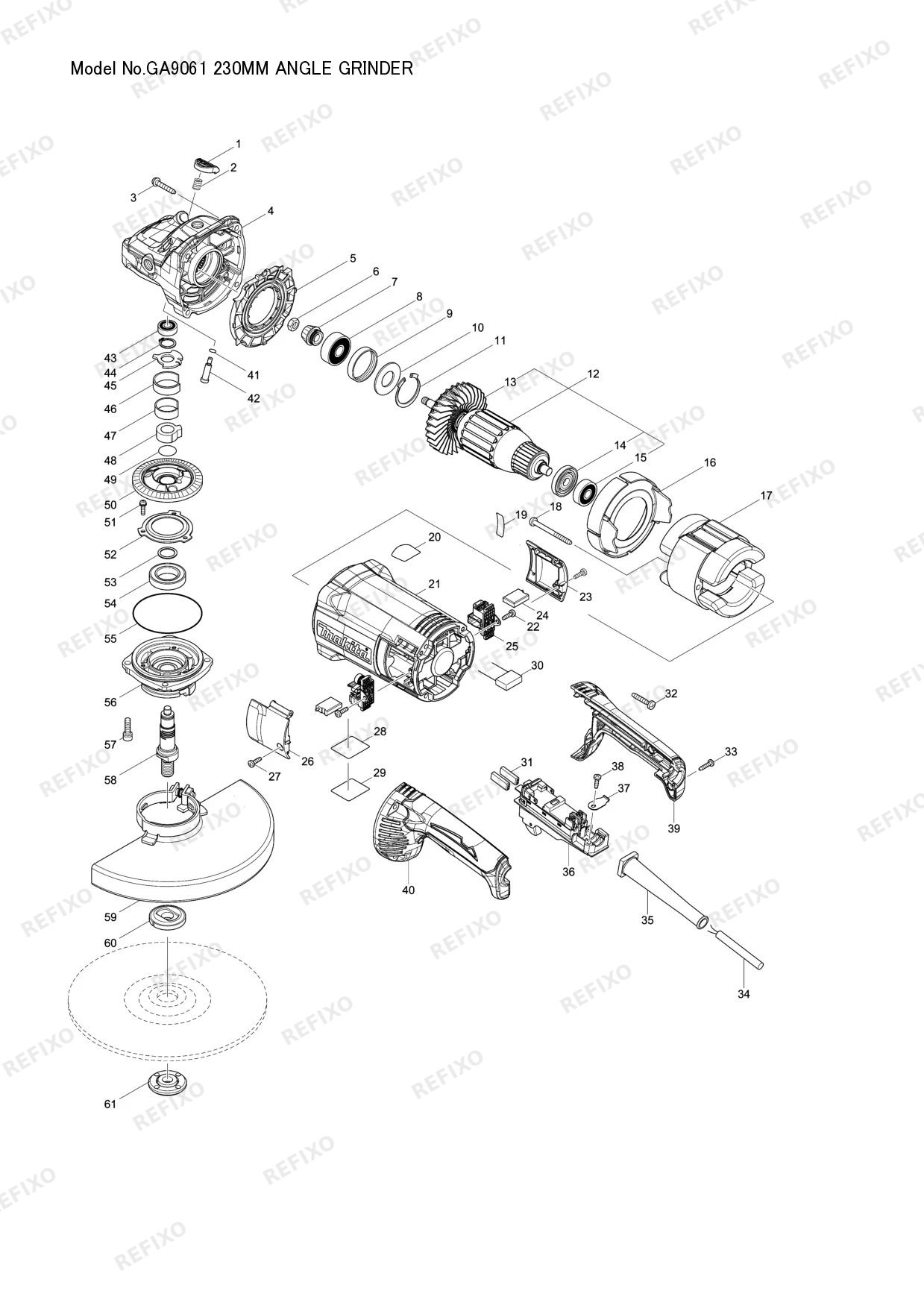 Деталировка MAKITA GA9061 — схема запчастей в разборе
