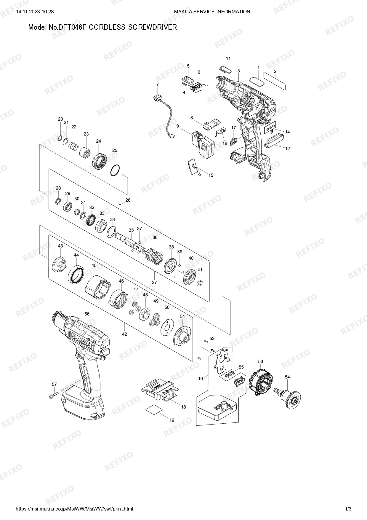 Деталировка MAKITA DFT046F — схема запчастей в разборе