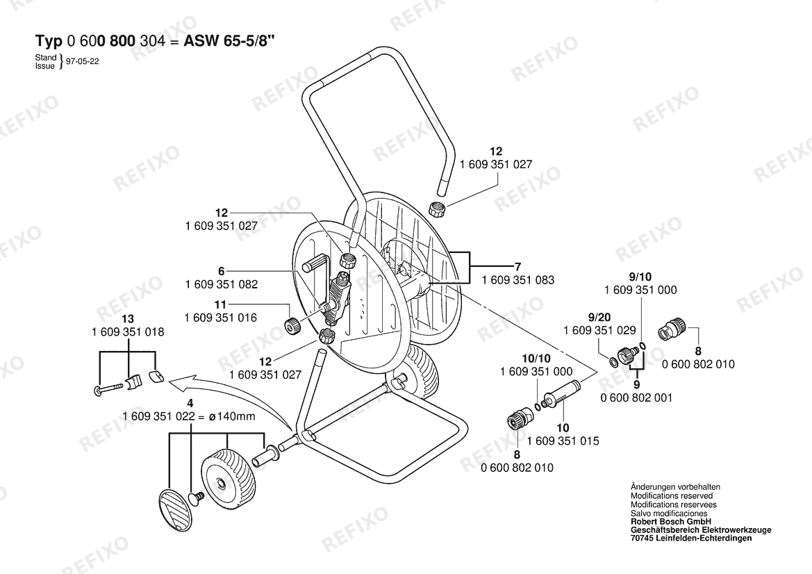 Деталировка Bosch Schlauchwagen ASW 65 5/8 (0 600 800 304) — схема запчастей в разборе