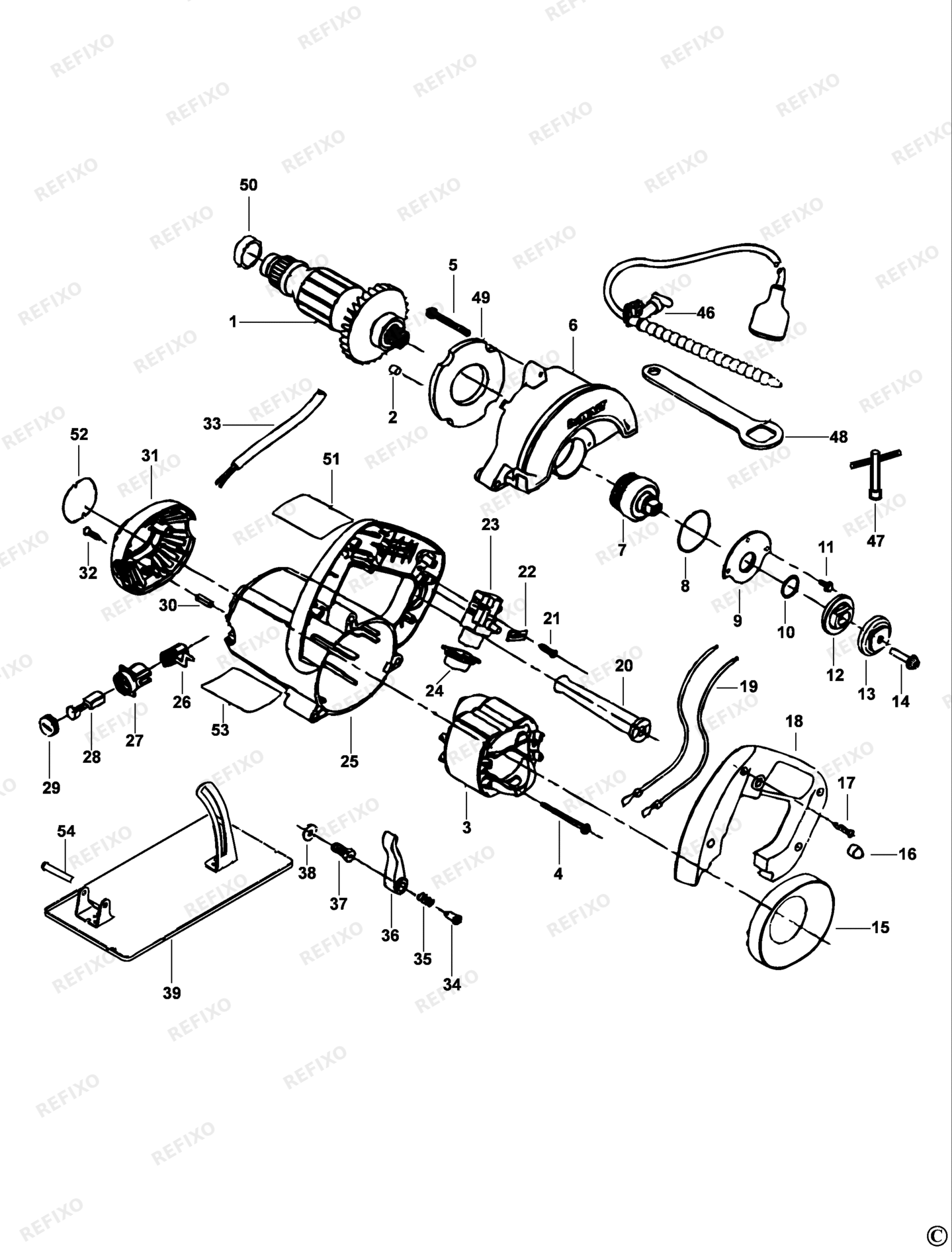 Деталировка DeWalt DW861-XJ TYPE 1 FLIESENSCHNEIDER DW861-XJ DW861 — схема запчастей в разборе