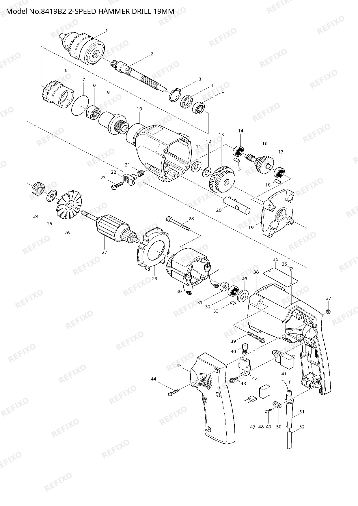 Деталировка MAKITA 8419B2 — схема запчастей в разборе