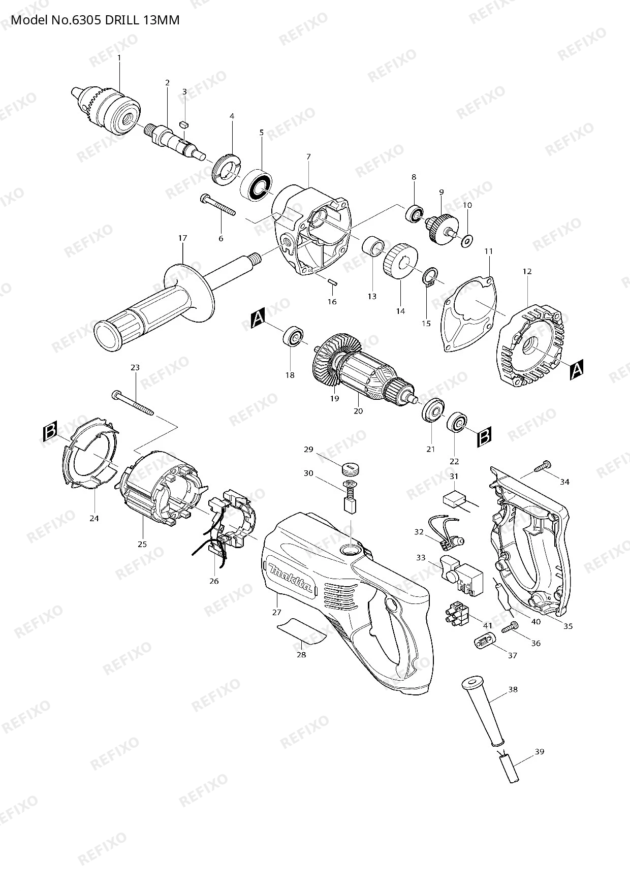 Деталировка MAKITA 6305 — схема запчастей в разборе