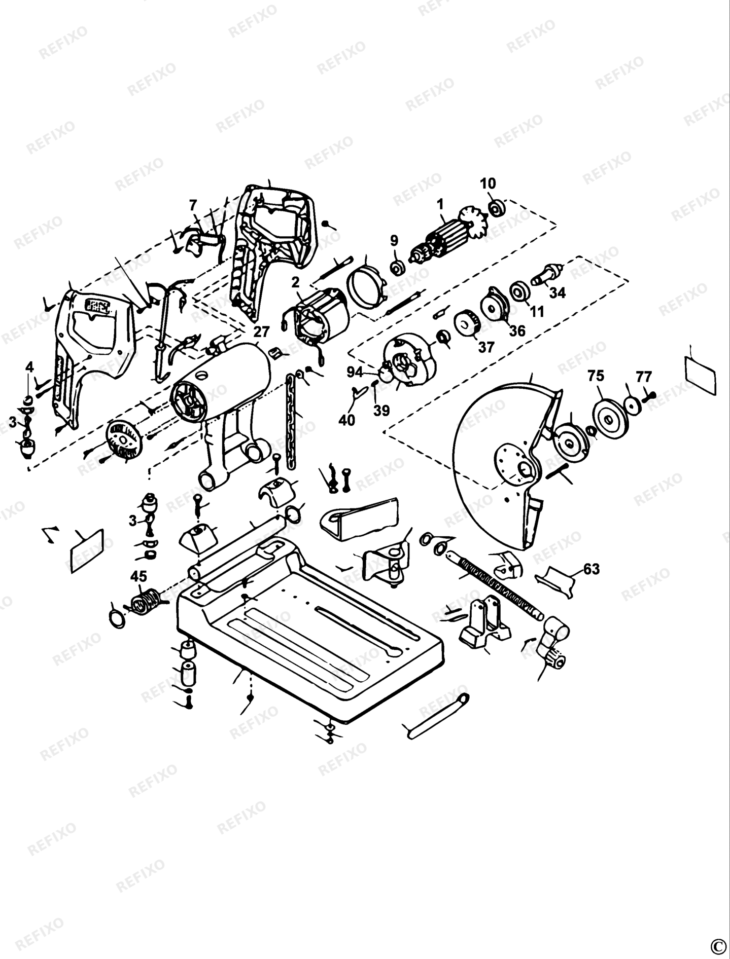 Деталировка DeWalt DW870-XJ TYPE 1 SCHROTSÄGE DW870-XJ DW870 — схема запчастей в разборе