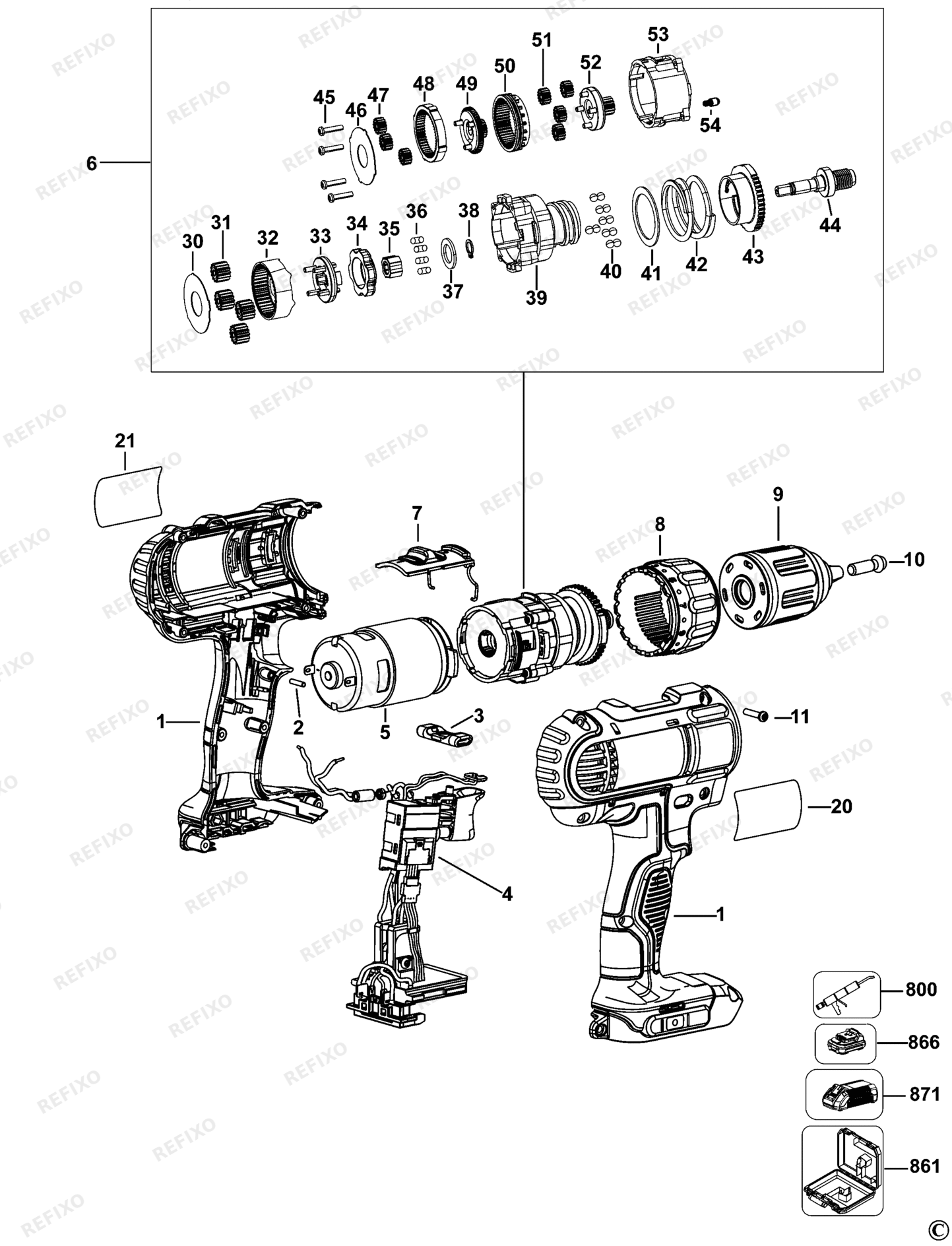 Деталировка DeWalt DCD771-QW TYPE 10 аккумуляторный - дрель DCD771-QW DCD771 — схема запчастей в разборе