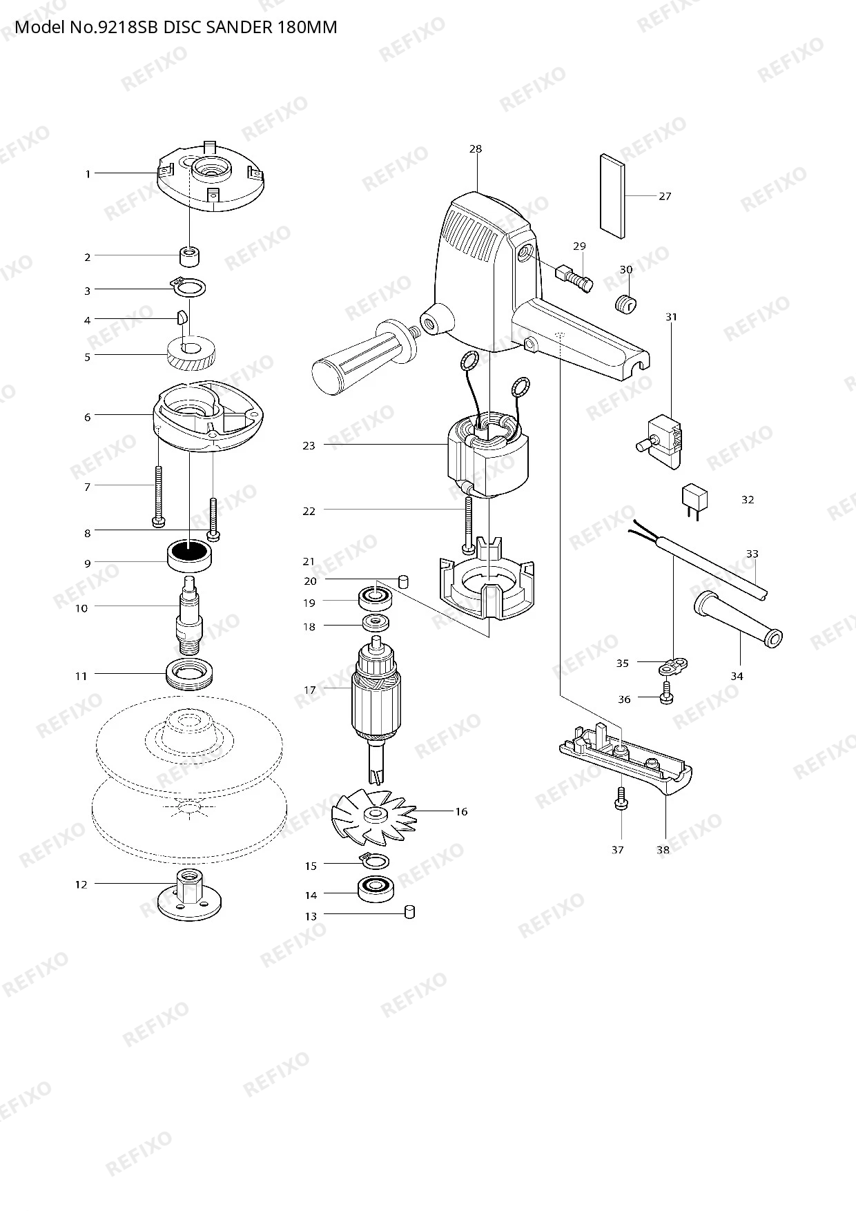 Деталировка MAKITA 9218SB — схема запчастей в разборе