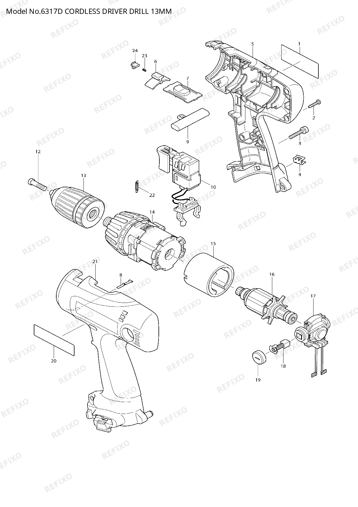 Деталировка MAKITA 6317D — схема запчастей в разборе