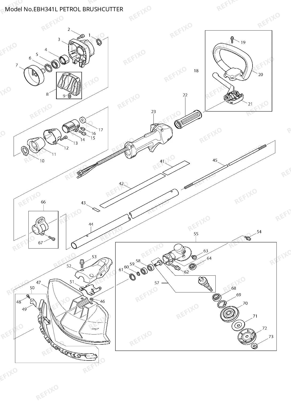 Деталировка MAKITA EBH341L — схема запчастей в разборе