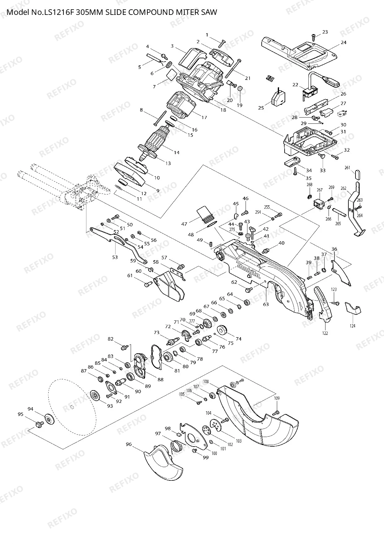 Деталировка MAKITA LS1216F — схема запчастей в разборе