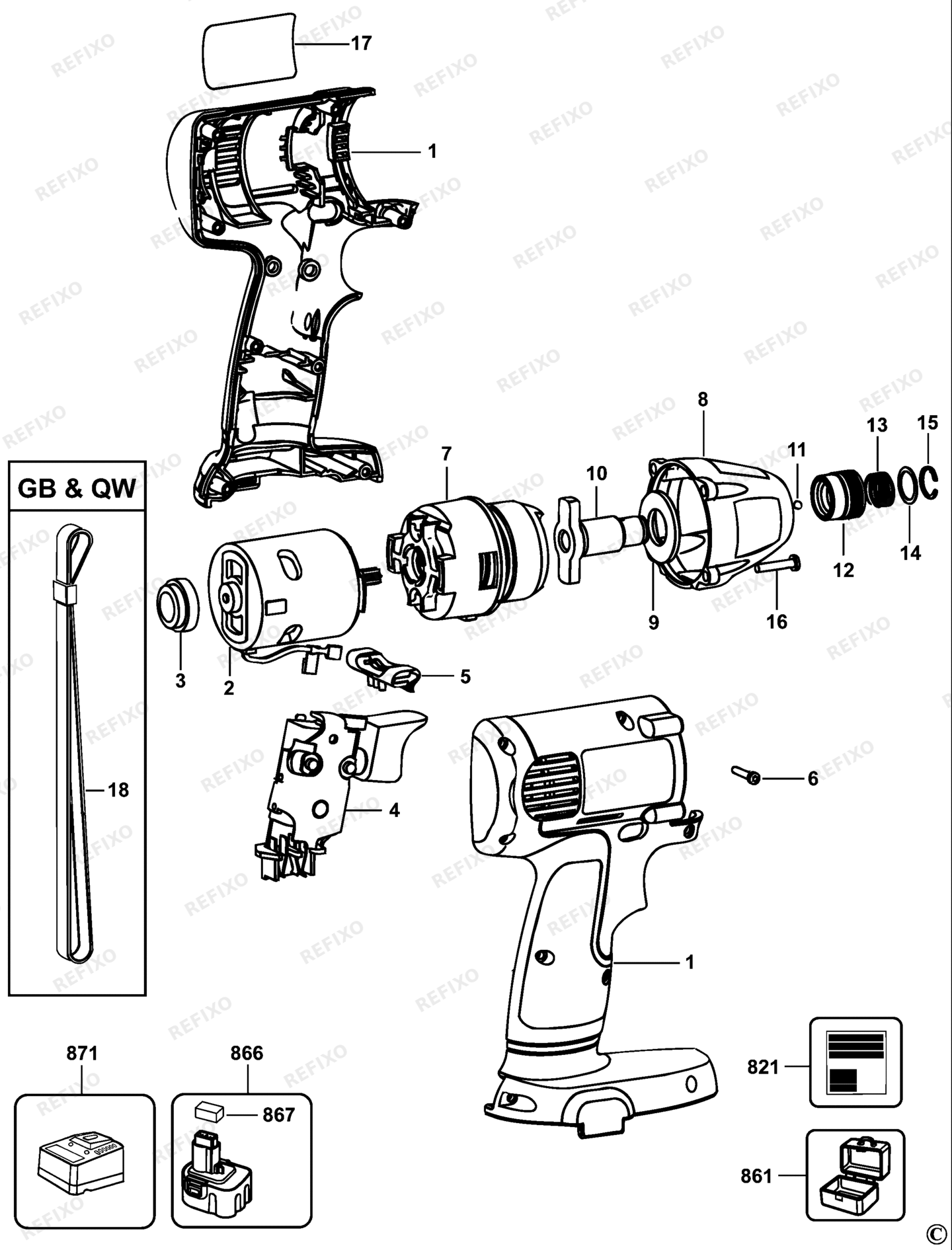 Деталировка DeWalt DW052K-QW TYPE 1 SCHLAGSCHRAUBENSCHL. DW052K-QW DW052K — схема запчастей в разборе