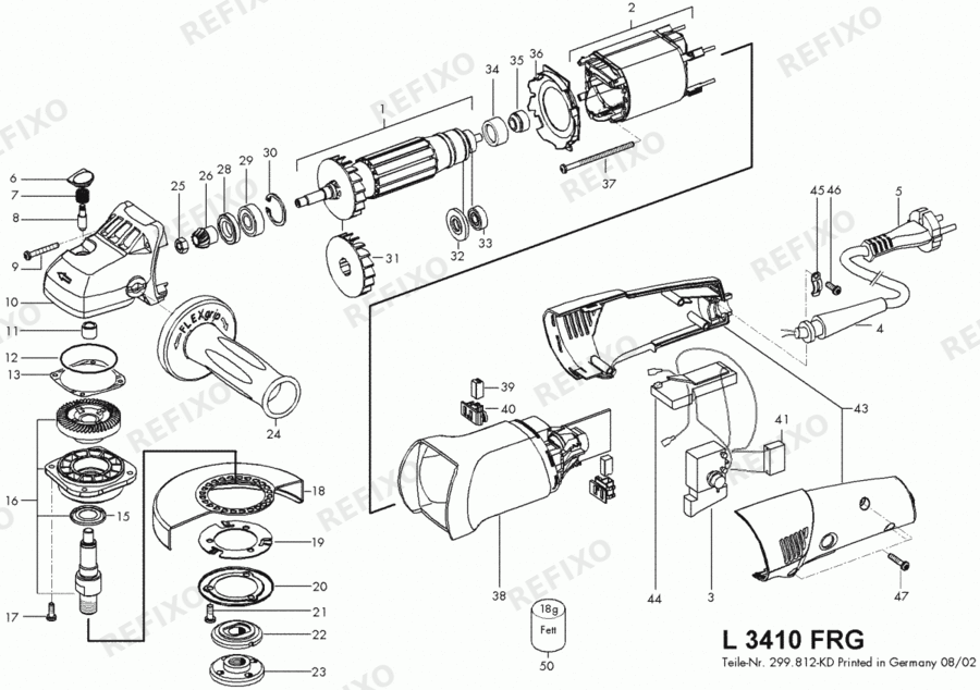 Деталировка Flex L 3410 FRG 230CEE Fixtec 296201 — схема запчастей в разборе