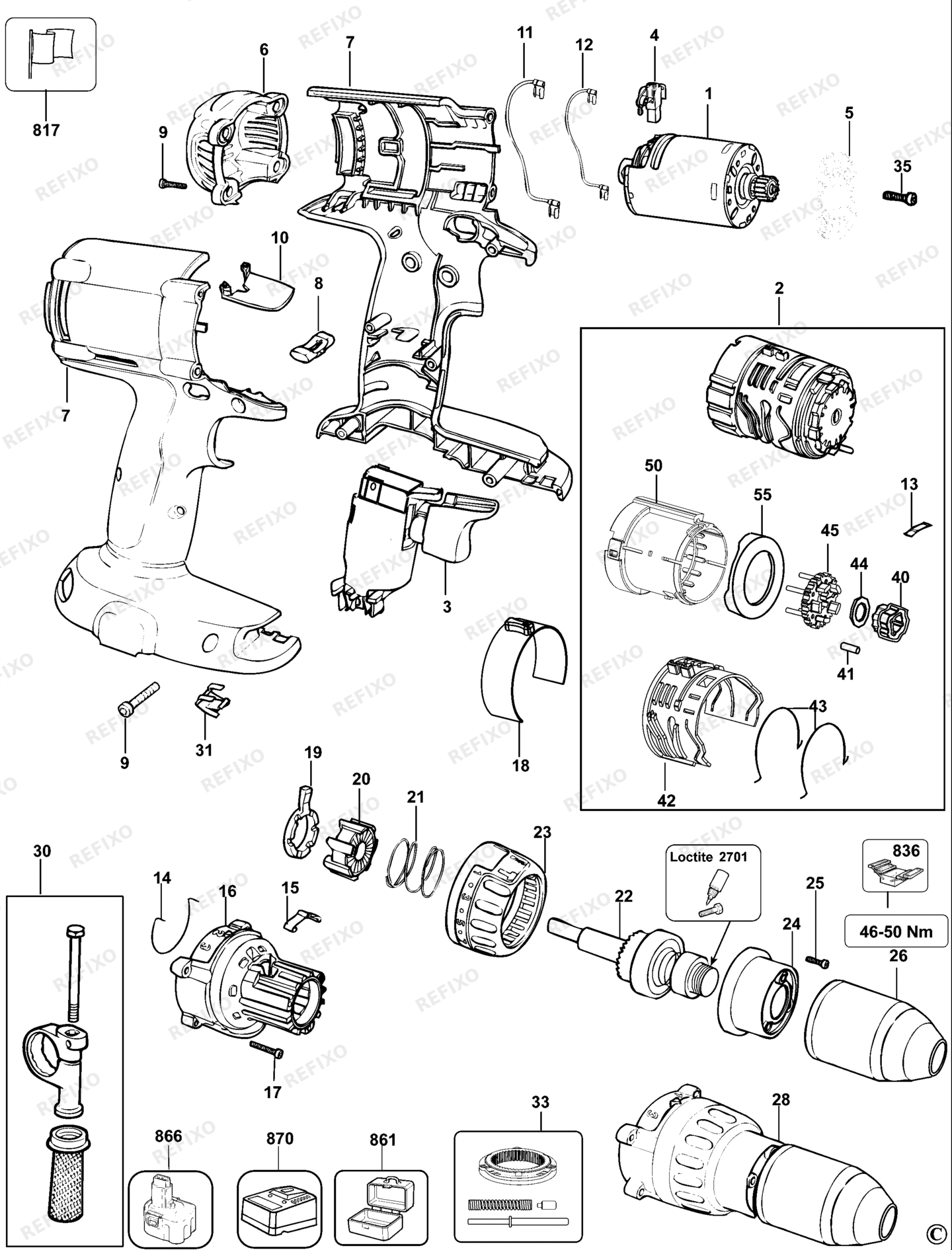 Деталировка DeWalt DC935K-QW TYPE 10 аккумуляторный - дрель DC935K-QW DC935K — схема запчастей в разборе