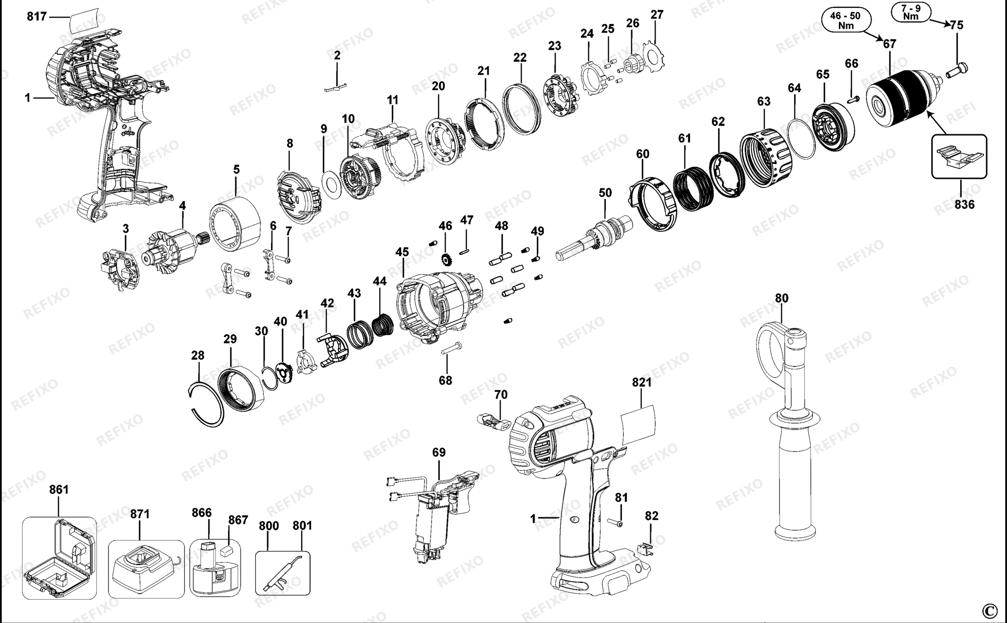 Деталировка DeWalt DCD935-QW TYPE 11 KOMBINATIONSEINHEIT DCD935-QW DCD935 — схема запчастей в разборе