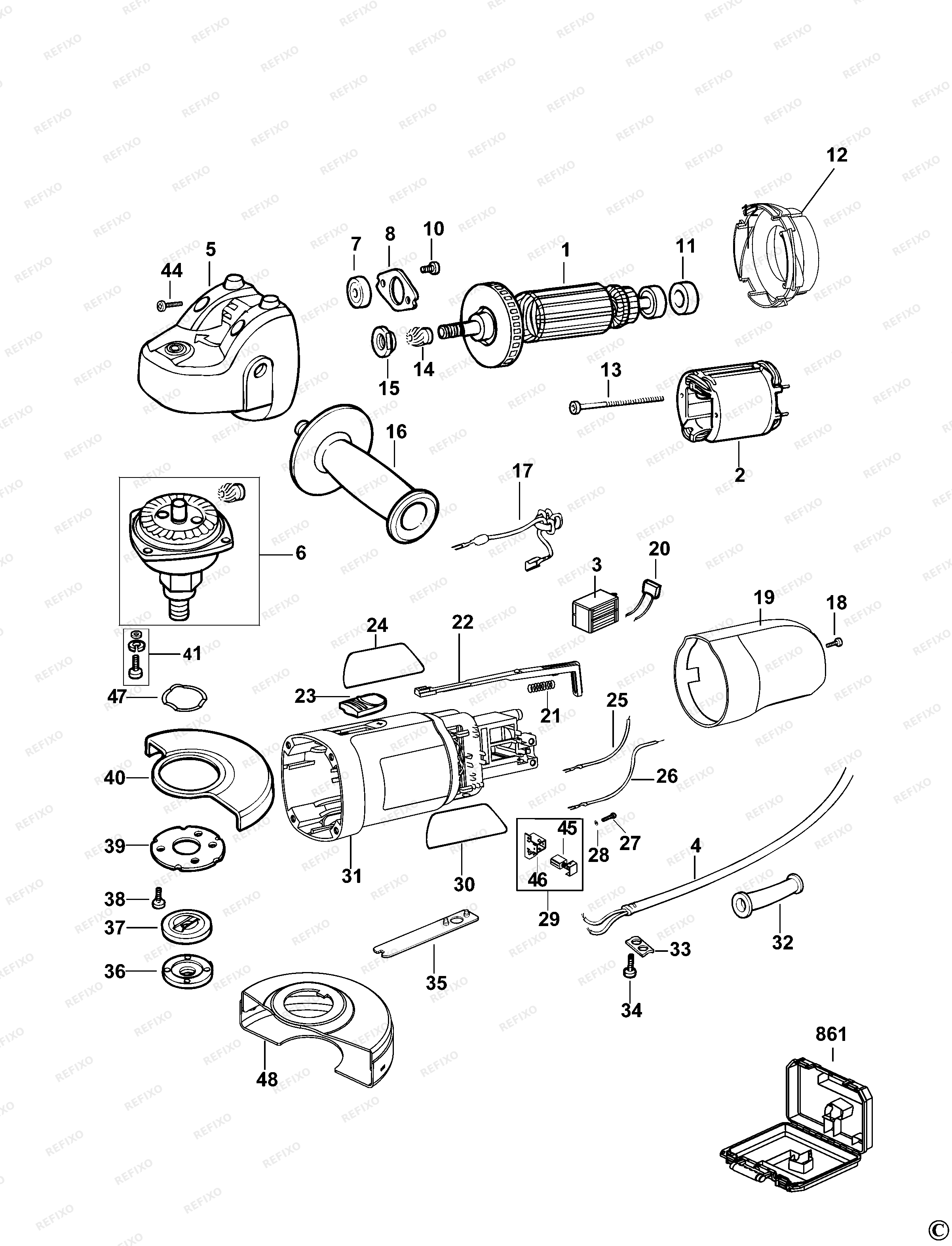 Black&Decker МАЛЕНЬКАЯ УГЛОВАЯ ШЛИФМАШИНКА KG115 — схема запчастей