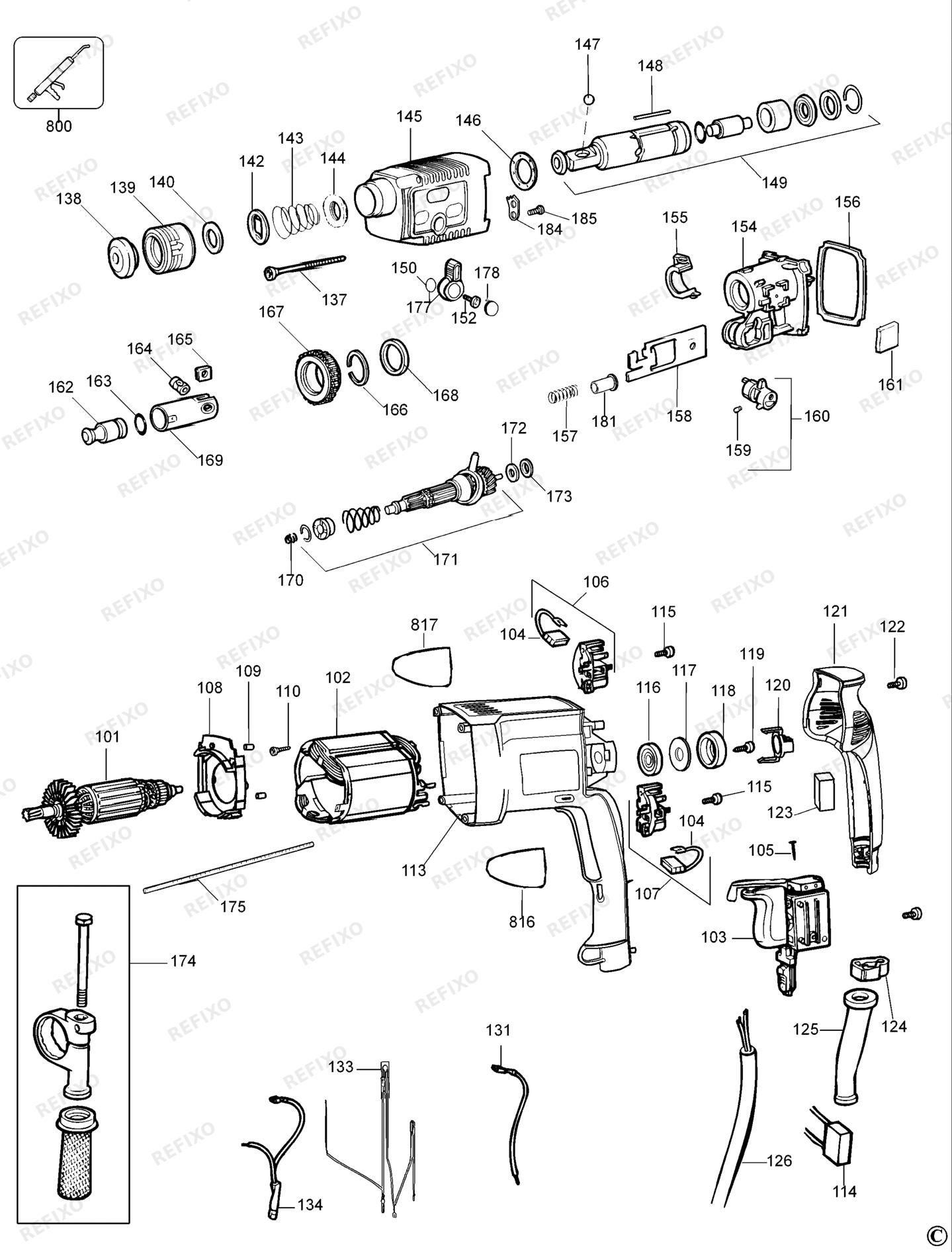 Деталировка DeWalt D25003K-LX TYPE 2 DREHHAMMER D25003K-LX D25003K — схема запчастей в разборе