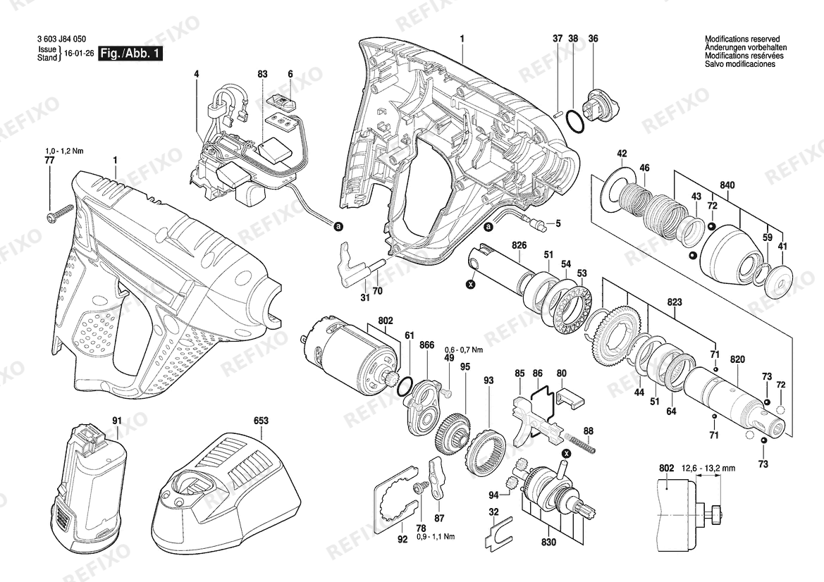 Деталировка Bosch Аккумуляторный - перфоратор Uneo 10,8 LI | 10.8 V | 006 - JP (3 603 J84 050) — схема запчастей в разборе