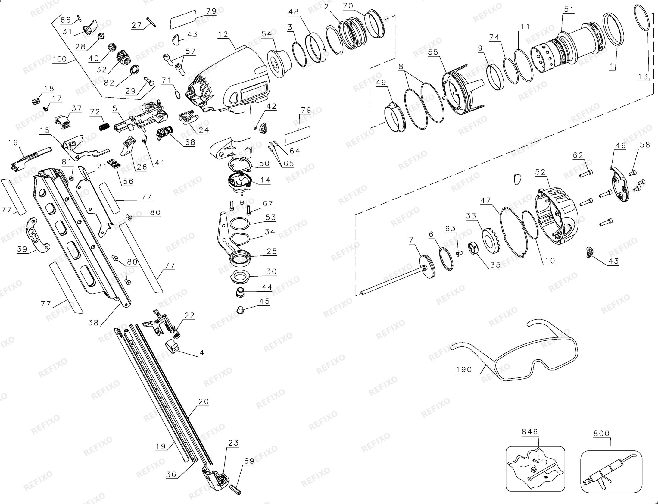 Деталировка DeWalt D51823-XJ TYPE 2 90 mm Streifenmagazin - Nagler D51823-XJ D51823 — схема запчастей в разборе