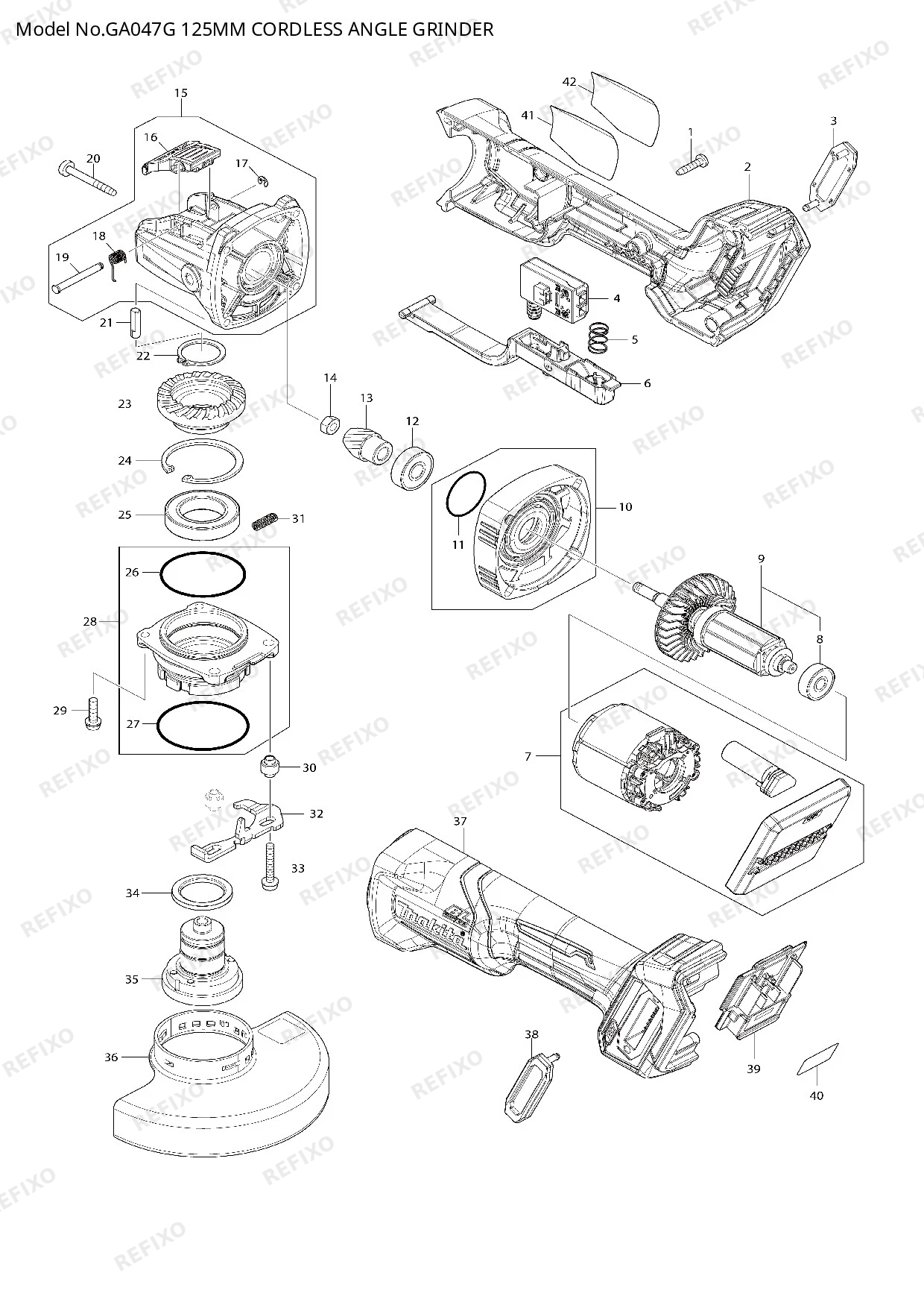 Деталировка MAKITA GA047G — схема запчастей в разборе