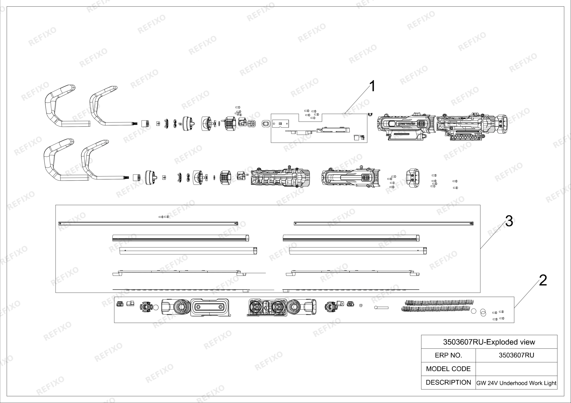 Деталировка Greenworks 3503607RU -Exploded view — схема запчастей в разборе