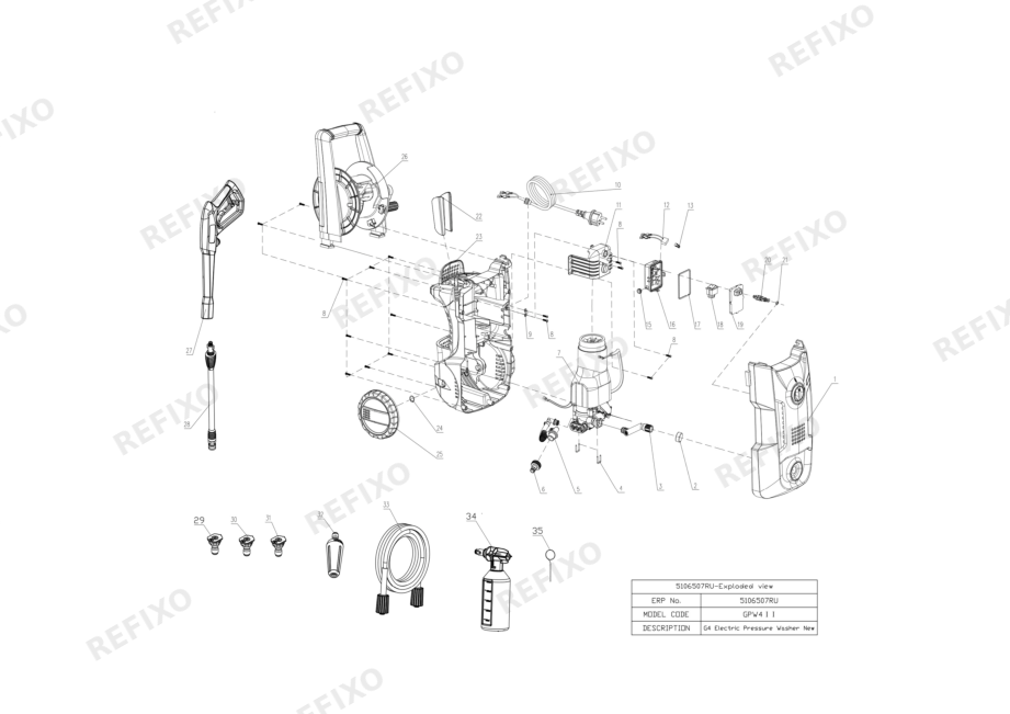 Деталировка Greenworks 5106507-Exploded weiv — схема запчастей в разборе